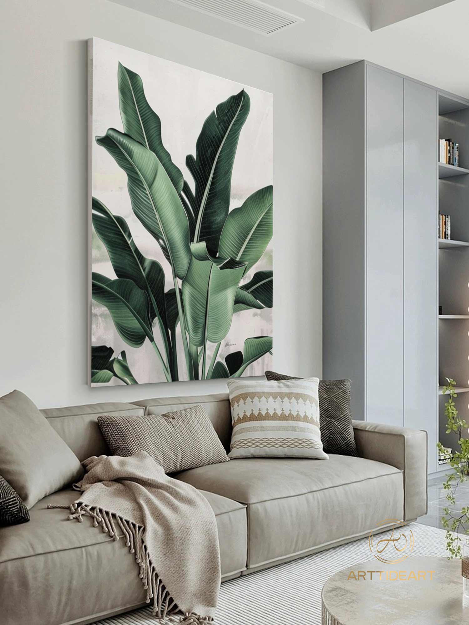 Original Abstract Banana Leaves Wall Art Painting Tropical Banana Leaf Painting Palm Painting Hand Painted Thick Texture Modern Wall Art