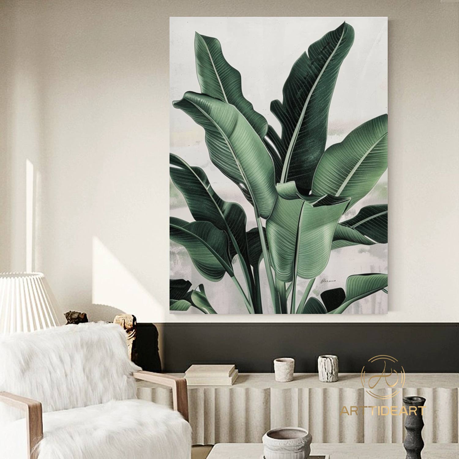 Original Abstract Banana Leaves Wall Art Painting Tropical Banana Leaf Painting Palm Painting Hand Painted Thick Texture Modern Wall Art