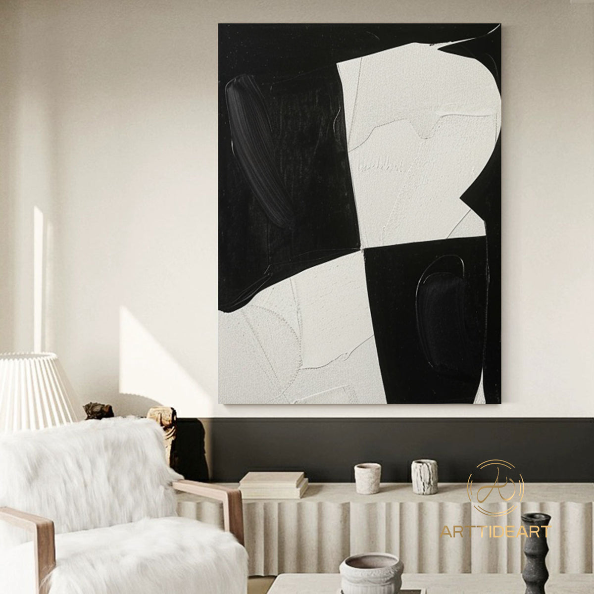 Black and White Minimalist Wall Art Large Black 3D Texture Painting ...