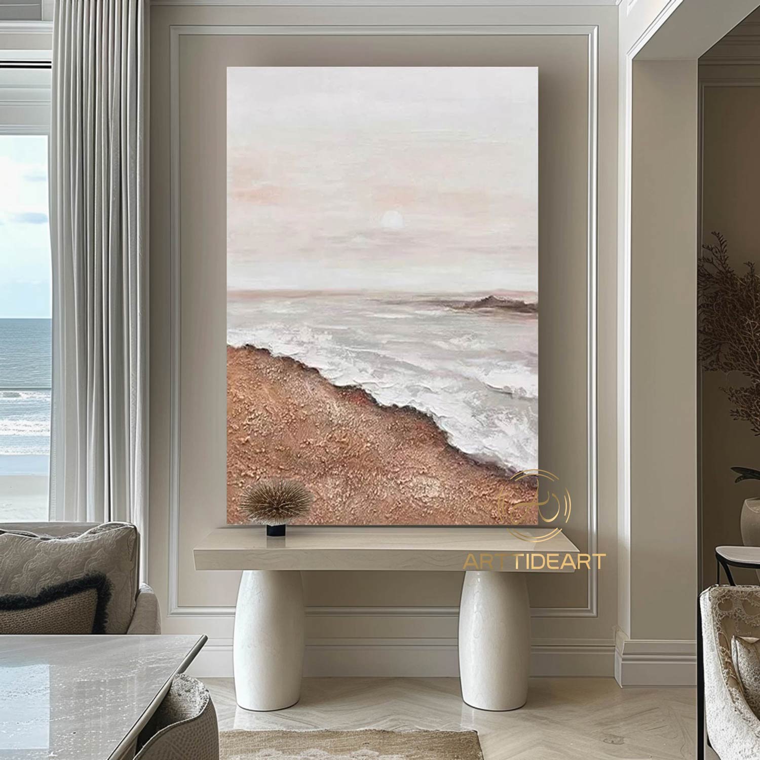Large Ocean Sunset Painting On Canvas Textured Ocean Painting Beach Landscape Wall Art Beige Cloud Painting Abstract Sea Wall Art Home Decor