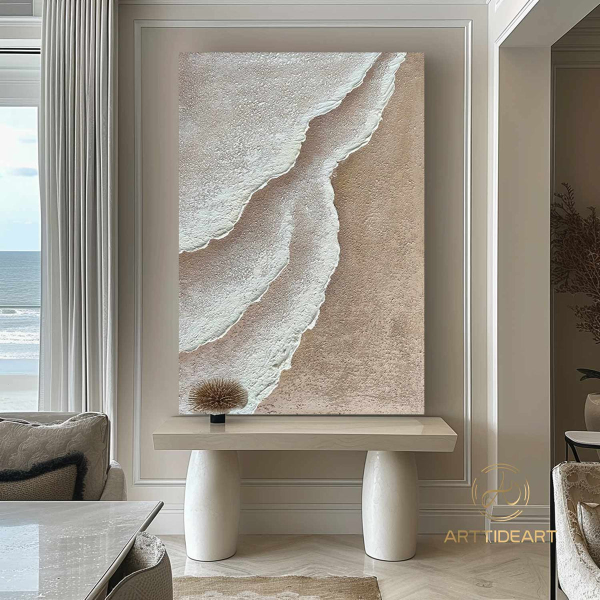 3D Minimalist Ocean Painting on Canvas Textured Wall Art Earth Tone ...