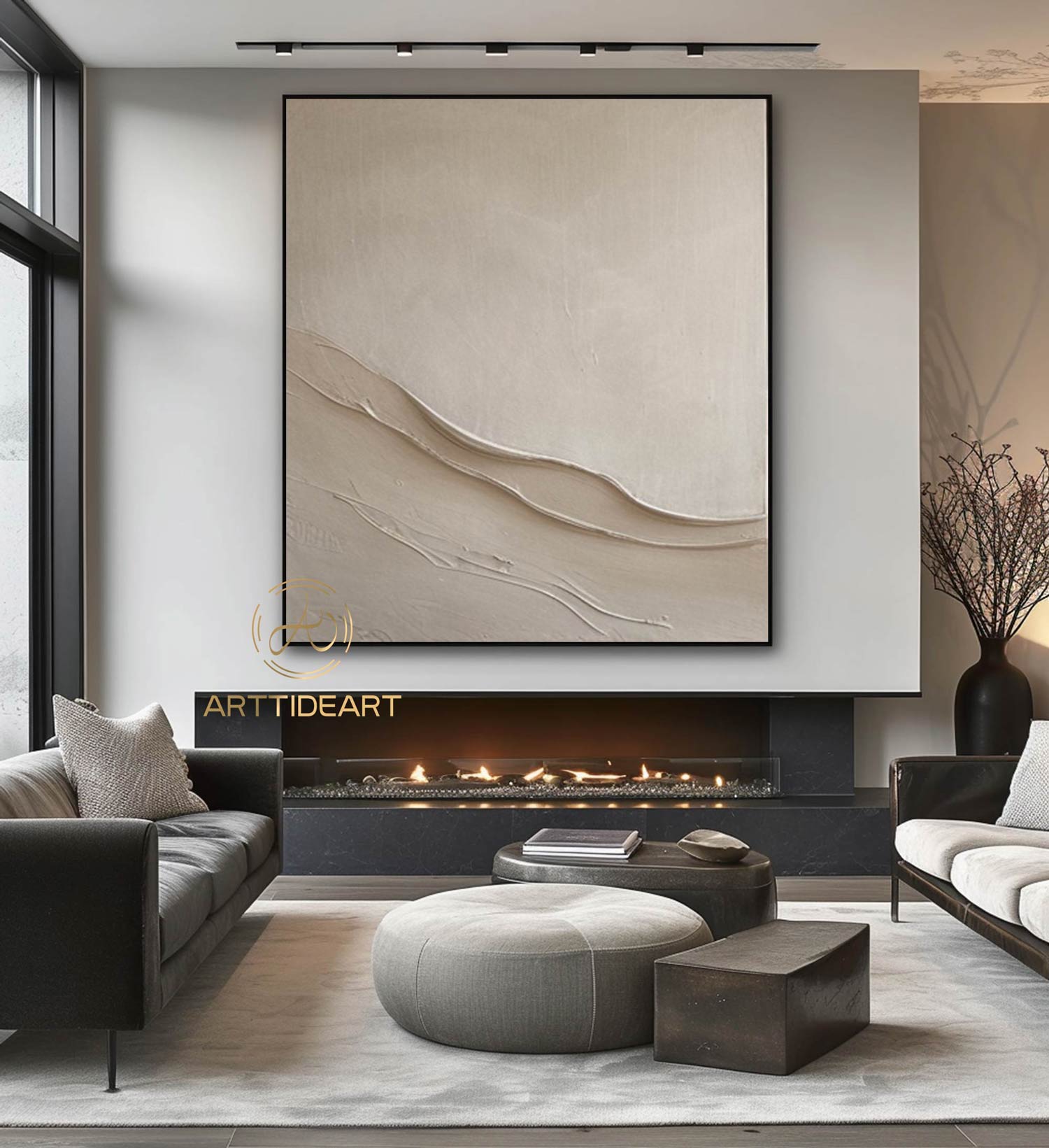 Large Beige Plaster Wall Art Beige Abstract Wave Painting Beige 3D Texture Painting Modern Minimalist Wall Art Neutral Minimalist Painting