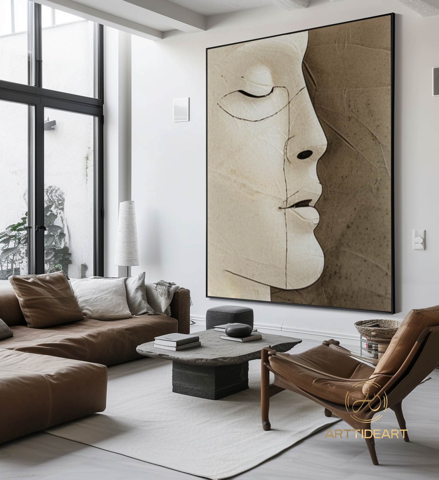 Figure Abstract Painting Portrait Abstract Painting Man Face Wall Art Large Textured Wall Art Original Beige Wall Painting Brown Oil Painting