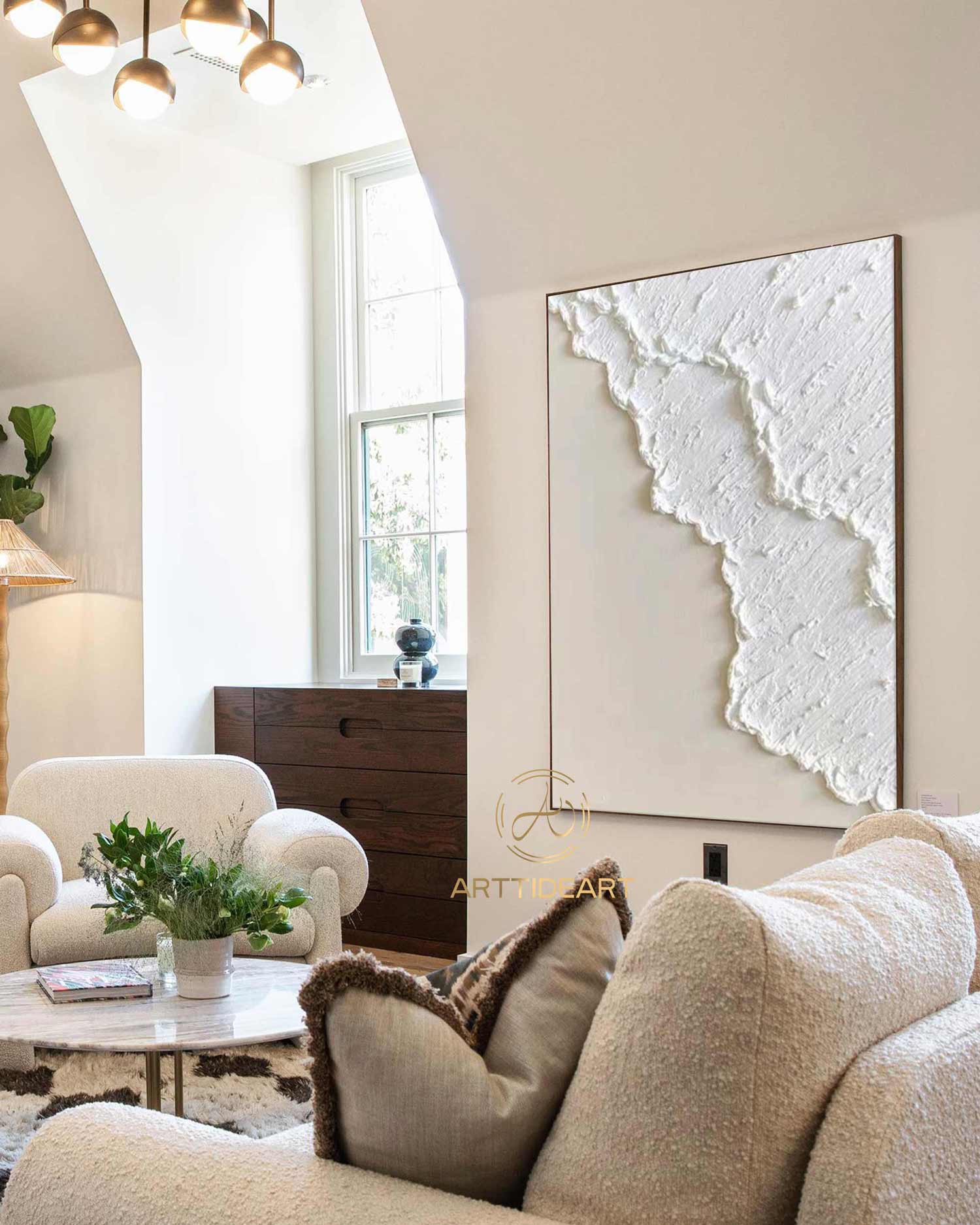 Large Textured Beach Acrylic Painting Framed 3D White Wave Canvas Painting Abstract Ocean Wave Art Coastal Wall Art Beach Pastel Room Decor