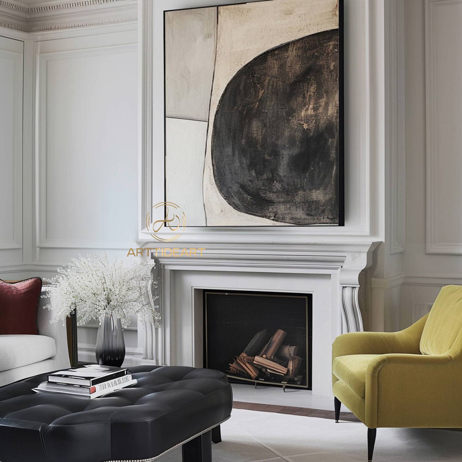 Beige Wabi Sabi Wall Art Black Beige Abstract Painting Large Black Minimalist Wall Art Beige Textured Canvas Painting Neutral Wall Decor