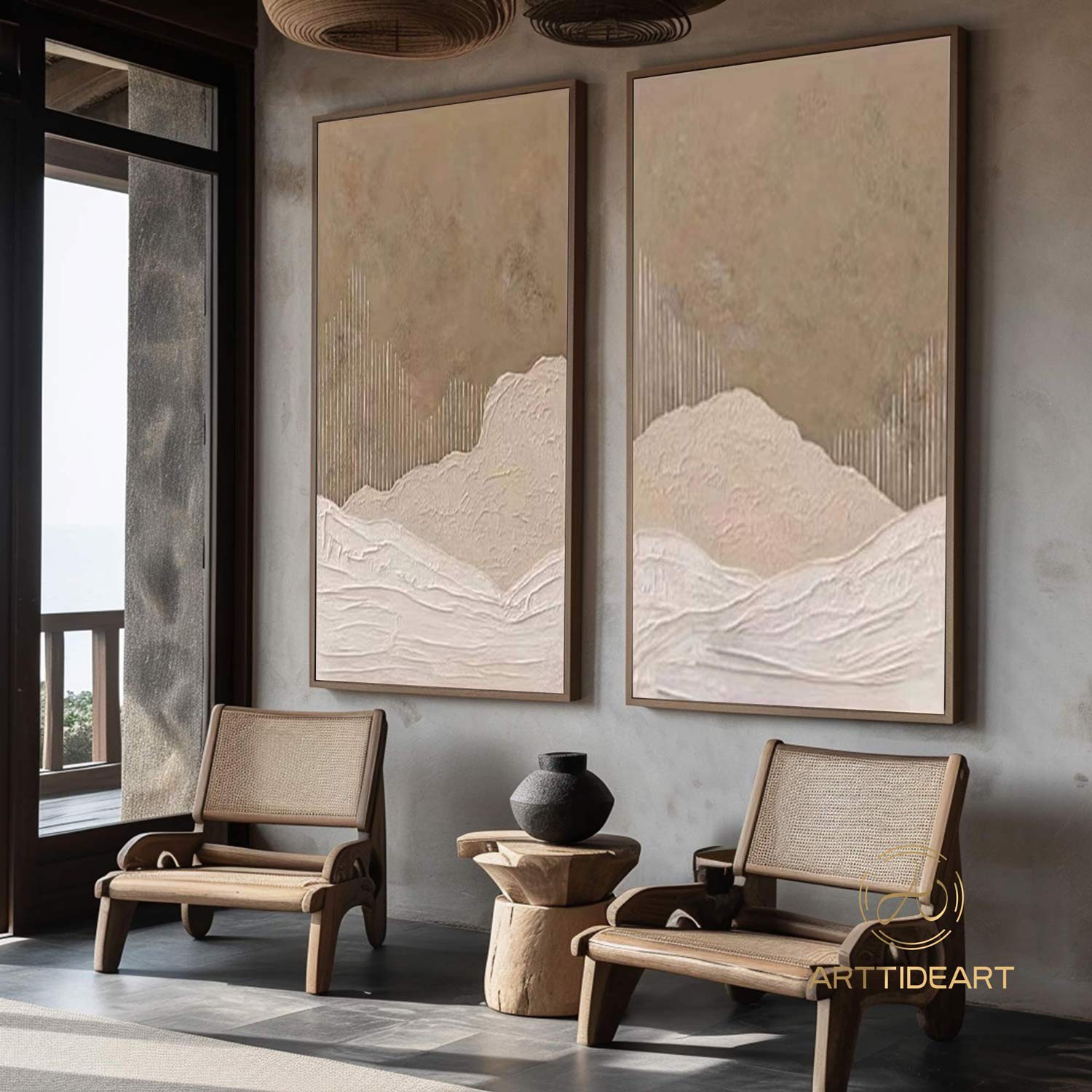 Set of 2 Wabi Sabi Wall Art brown wall art a pair brown painting plaster wall painting 3d texture wall art wabi sabi wall painting 2 piece