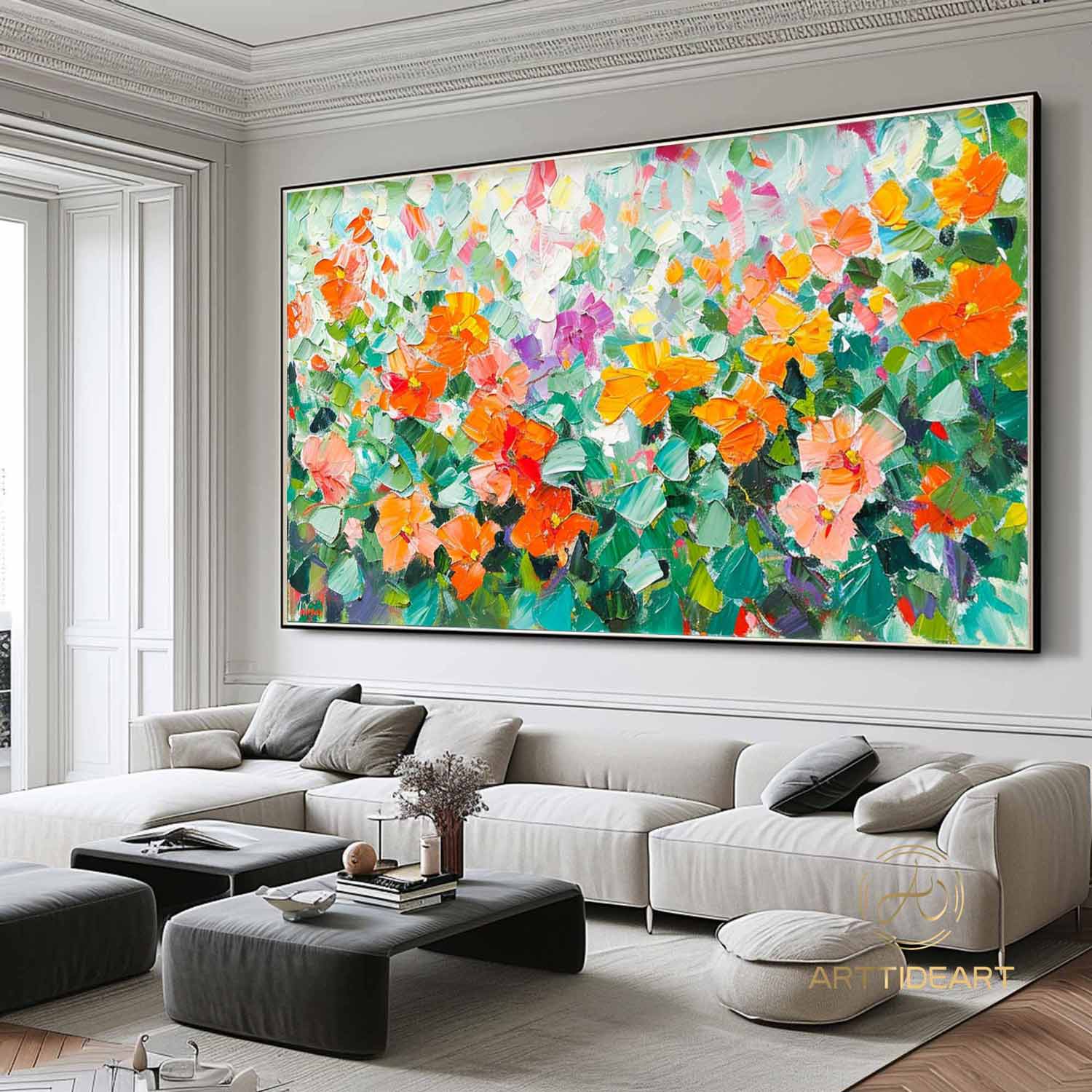 Original Oil Painting On Canvas, Abstract Modern Colorful Flower Painting, Large Wall Art, Boho Wall Décor, Home Decor, Bedroom Wall Decor