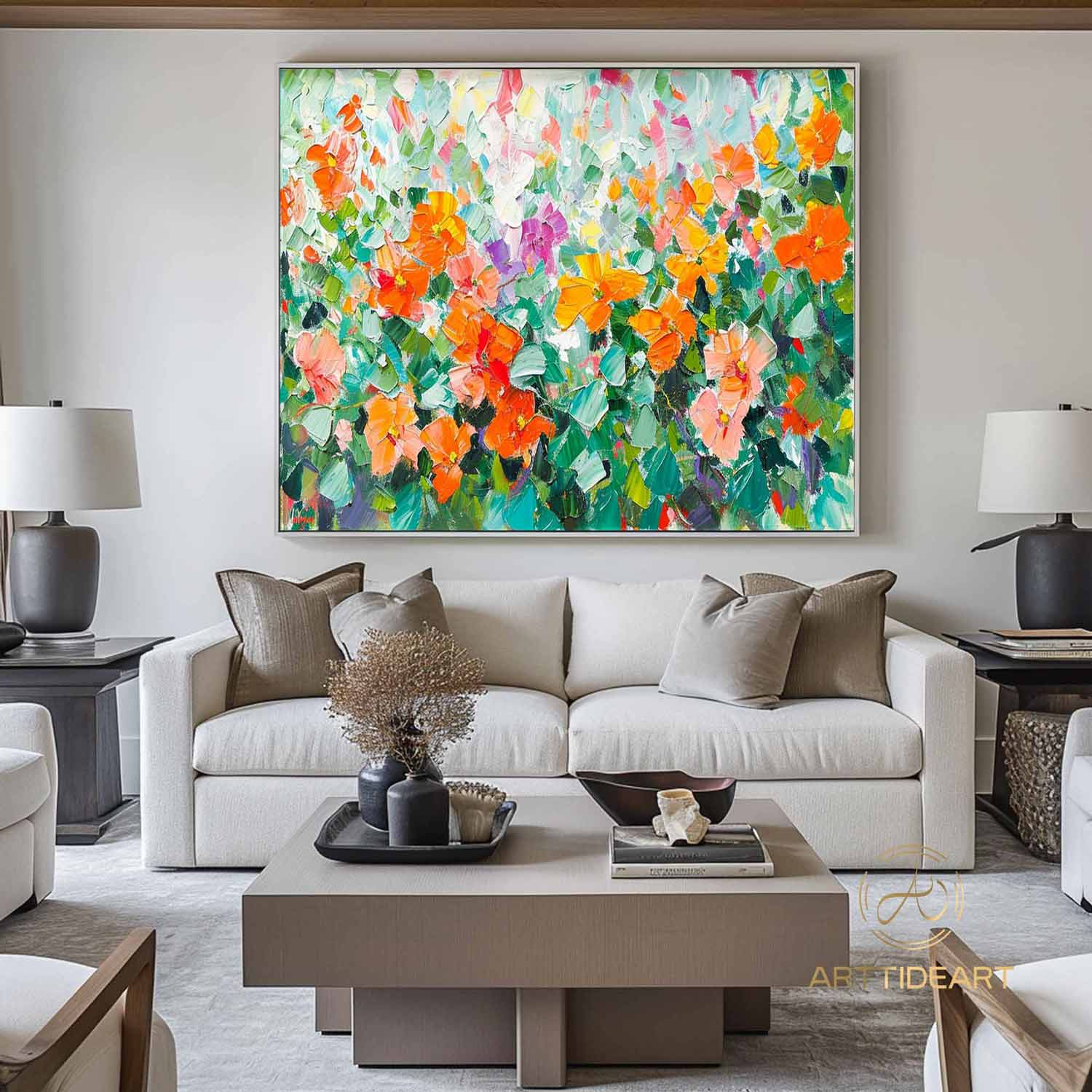 Original Oil Painting On Canvas, Abstract Modern Colorful Flower Painting, Large Wall Art, Boho Wall Décor, Home Decor, Bedroom Wall Decor