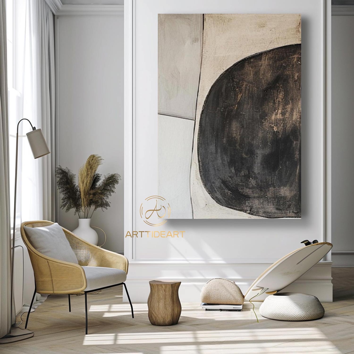Beige Wabi Sabi Wall Art Black Beige Abstract Painting Large Black Minimalist Wall Art Beige Textured Canvas Painting Neutral Wall Decor