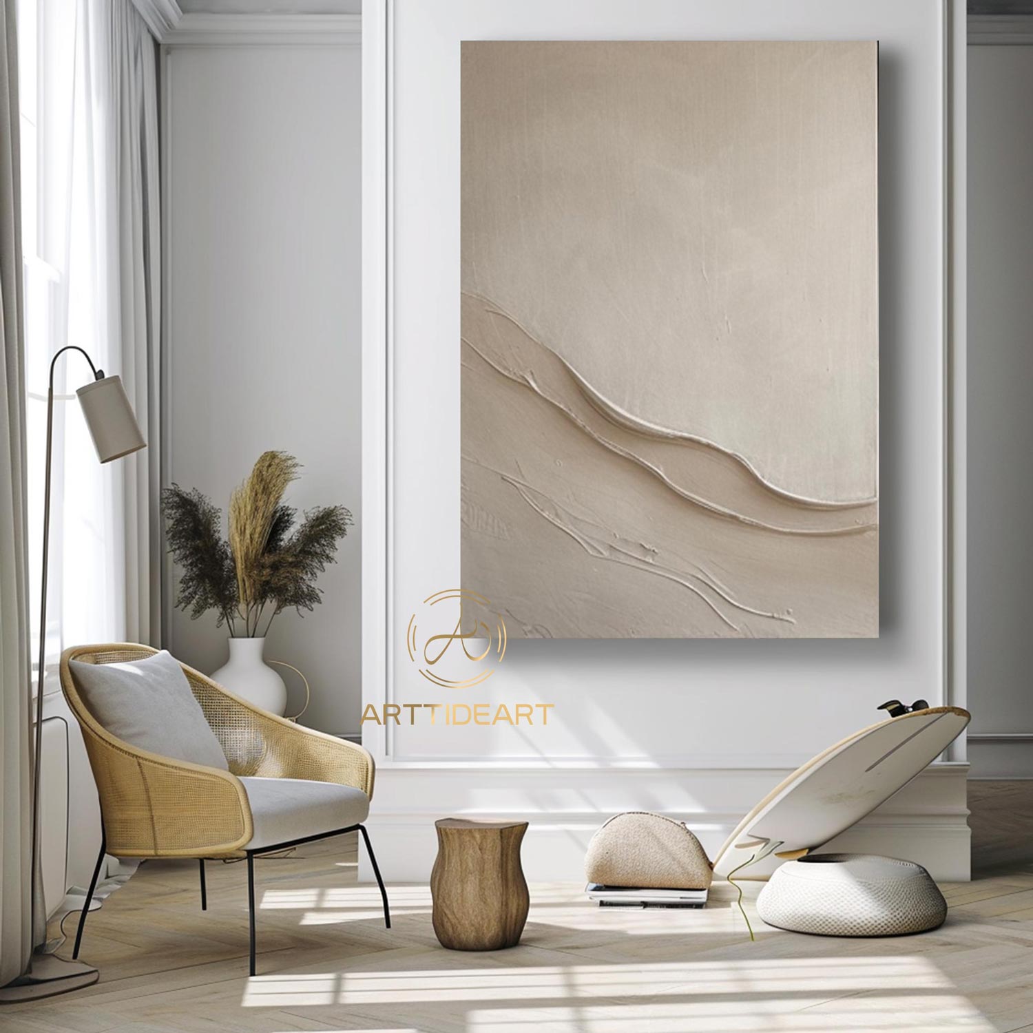 Large Beige Plaster Wall Art Beige Abstract Wave Painting Beige 3D Texture Painting Modern Minimalist Wall Art Neutral Minimalist Painting