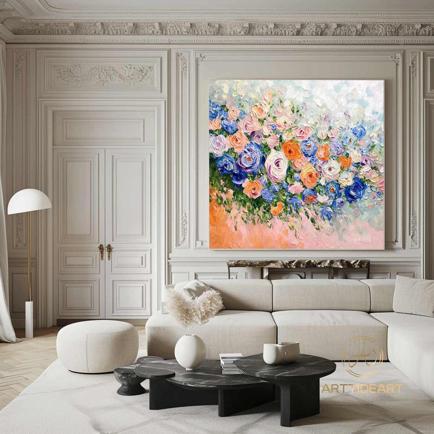 Abstract Flower Oil Painting on Canvas, Large Wall Art, Original Minimalist Pink Floral Art Custom Painting Boho Wall Decor Living Room