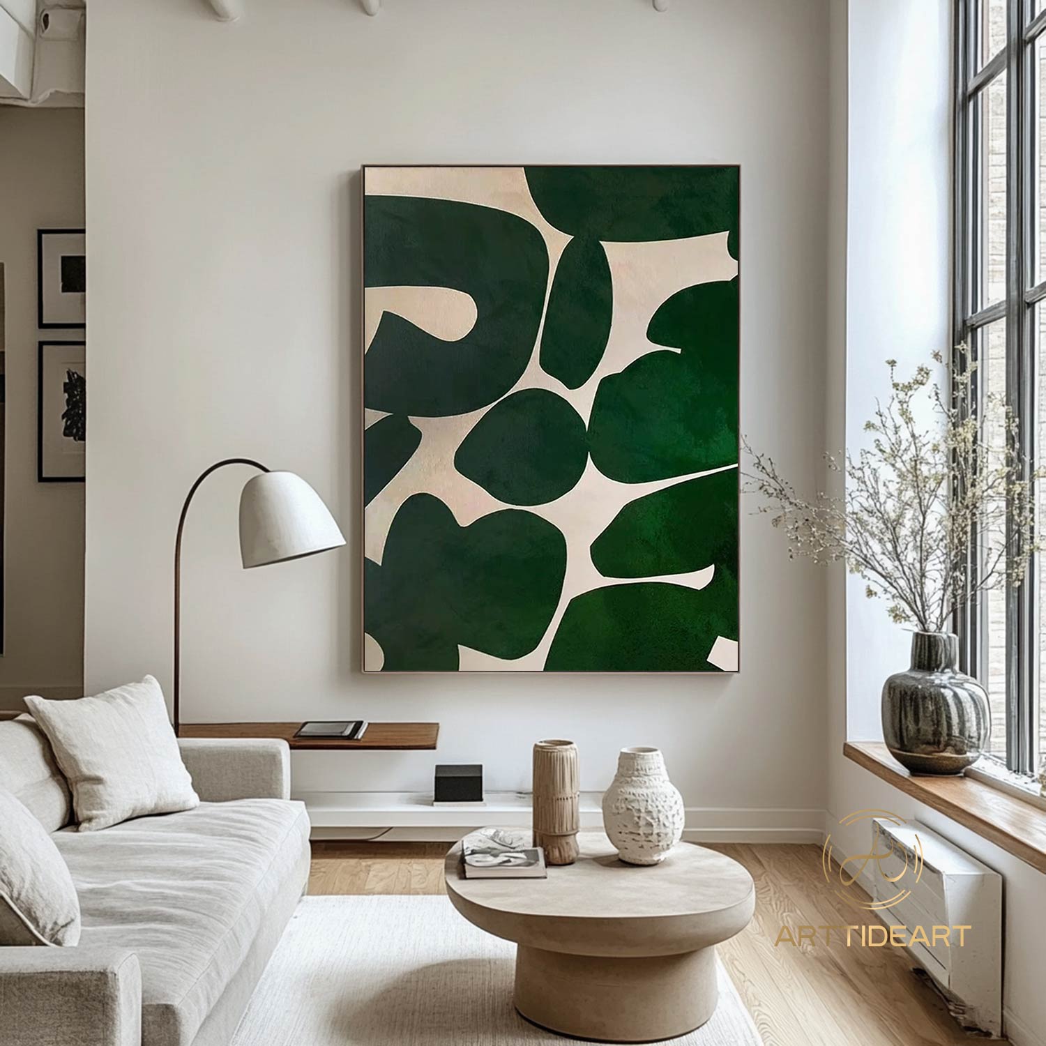 Green Beige Abstract Painting Green Wabi Sabi Wall Art Green Minimalist Canvas Art Large Neutral Wall Decor Rich Textured Canvas Painting