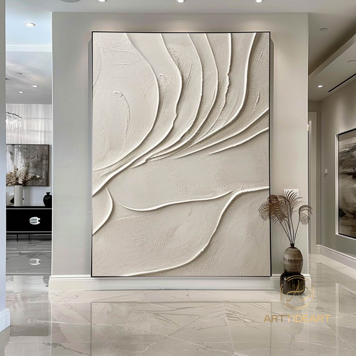 Pure Beige Round 3D Texture Painting, Beige Minimalist Wall Art, Milky White Plaster Painting, Wabi-sabi Wall Art, Modern Textured Wall Art