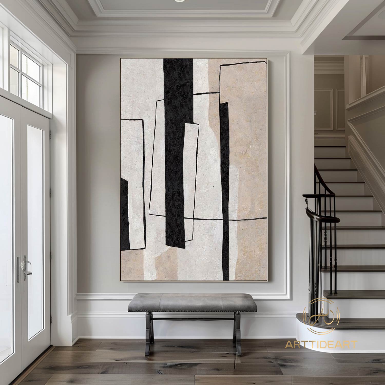 Oversized Abstract Painting,beige Minimalism Art, Living Room Decor Wall Art,White Abstract Beige Modern Indoor Neutral Decor Art Painting