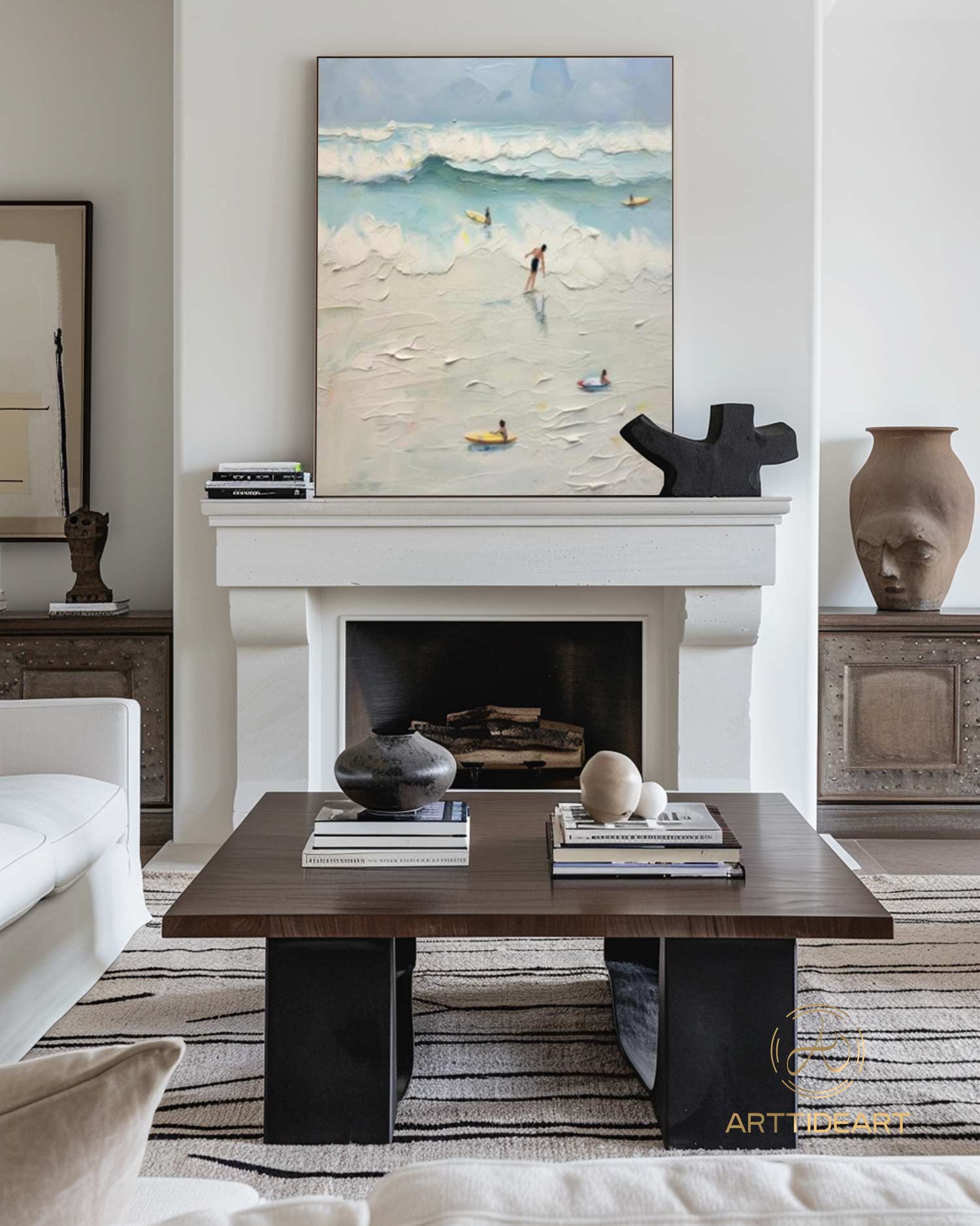 Textured Surf Wall Art Beach Swimming Art Framed Blue Beach Abstract Painting Summer Sea Wall Art Large Beach Landscape Painting Home Decor