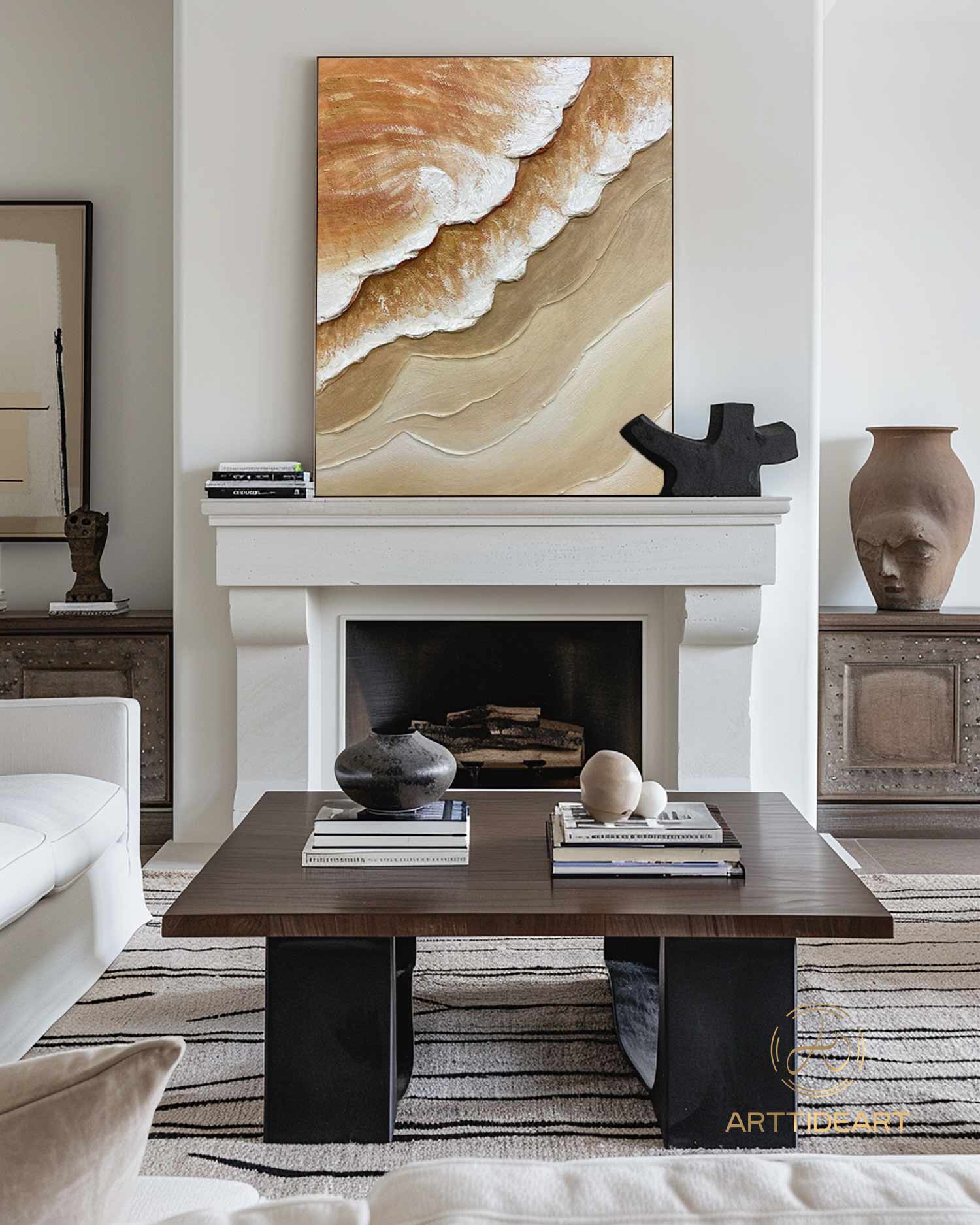 3D Minimalist Ocean Waves Art Painting Beige Texture Wall Art Heavy Texture Painting Wabi-Sabi Wall Art Neutral Wall Art Texture Wall Art