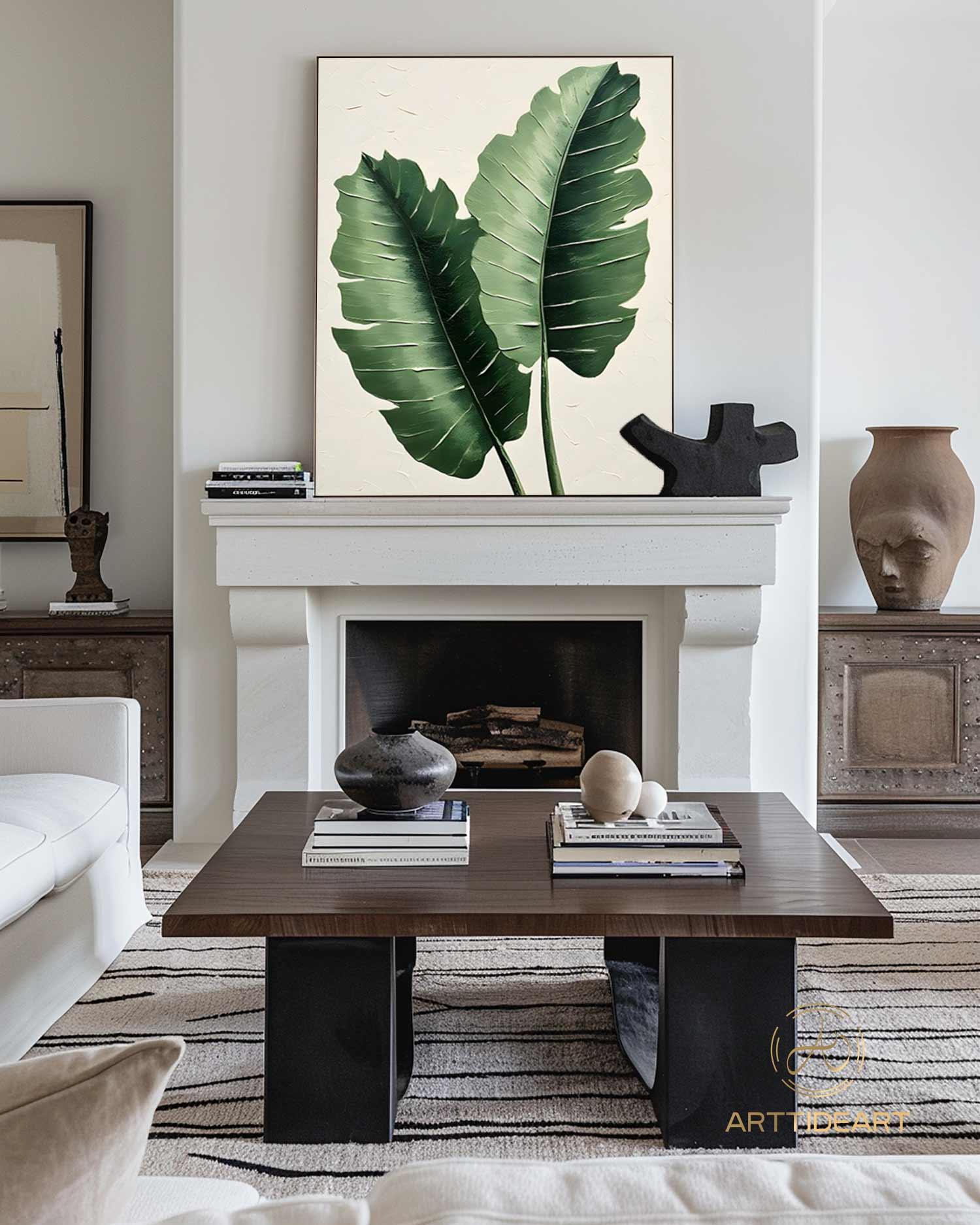 Large 3D Green abstract leaf painting,texture painting art, Original Green Banana Leave Oil Painting,Plant Art ,Modern Living Room Decor