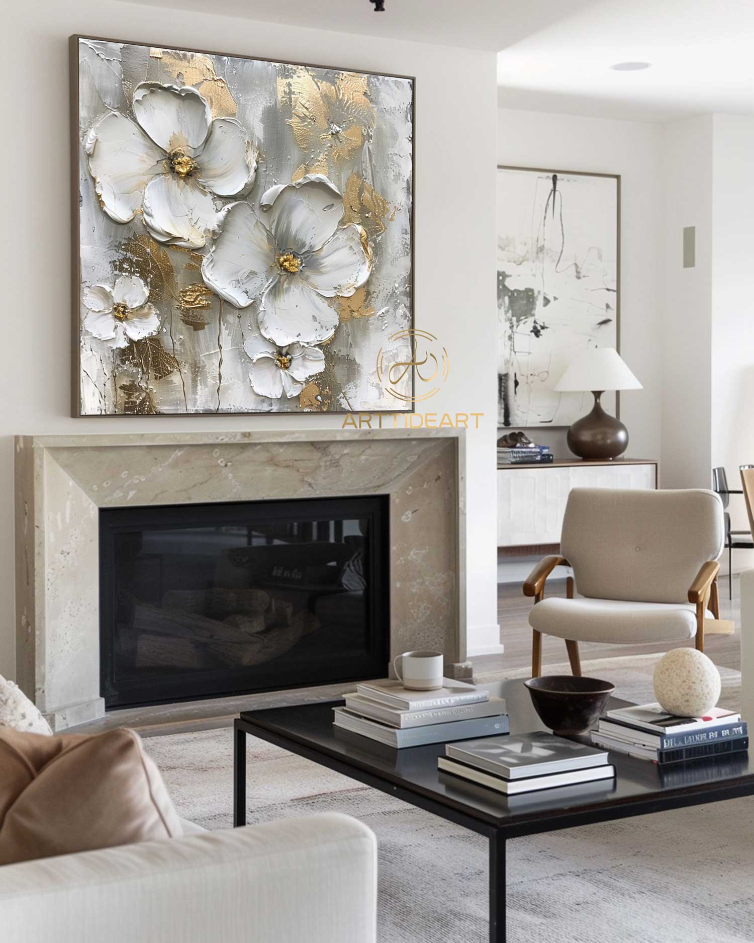 Large Flower Oil Painting on Canvas, Original Abstract Floral Painting, Minimalist Wall Art, Custom Painting, Modern Living Room Decor Gift