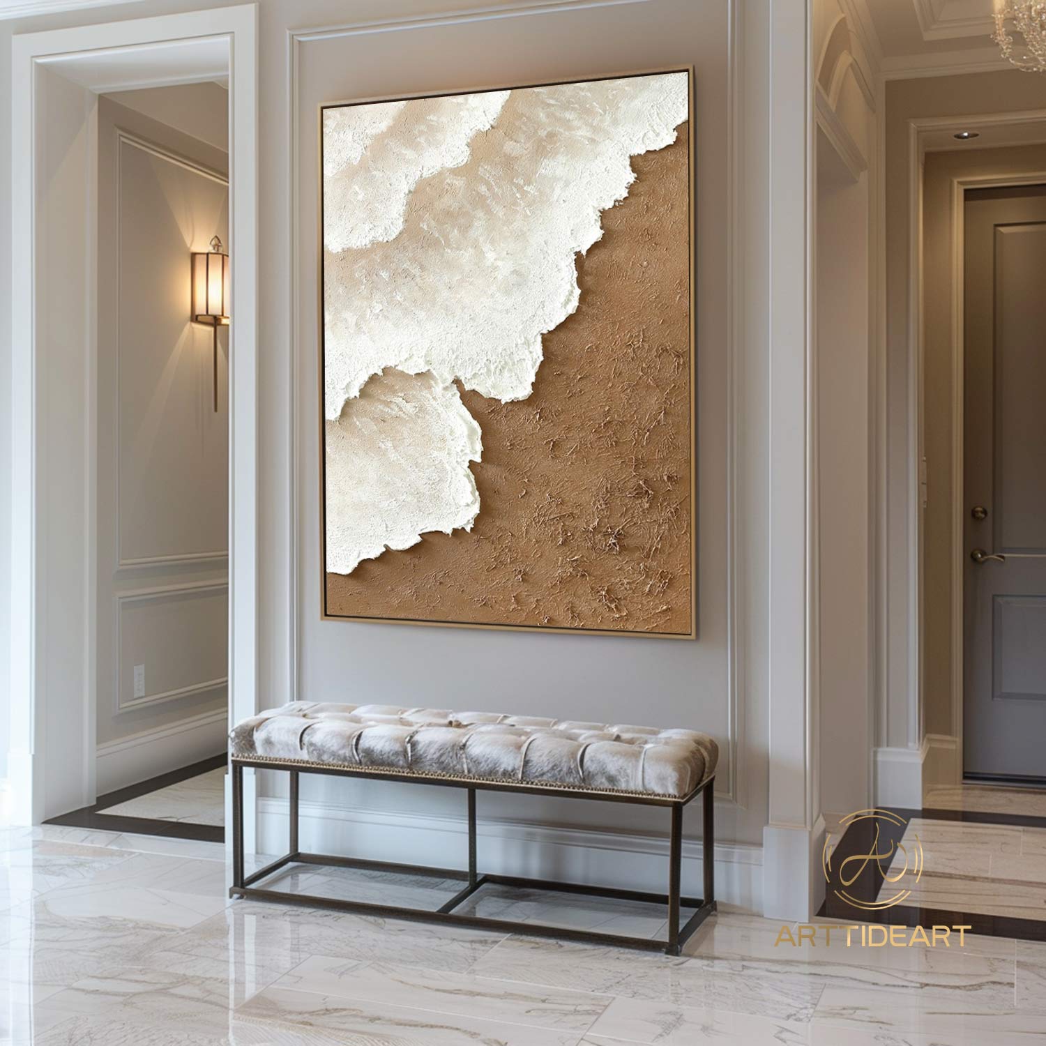 3D Textured Wall Art Ocean Waves Painting on Canvas Wabi-Sabi Wall Art Earth Tone Waves Art Living Room Painting Neutral Wall Art