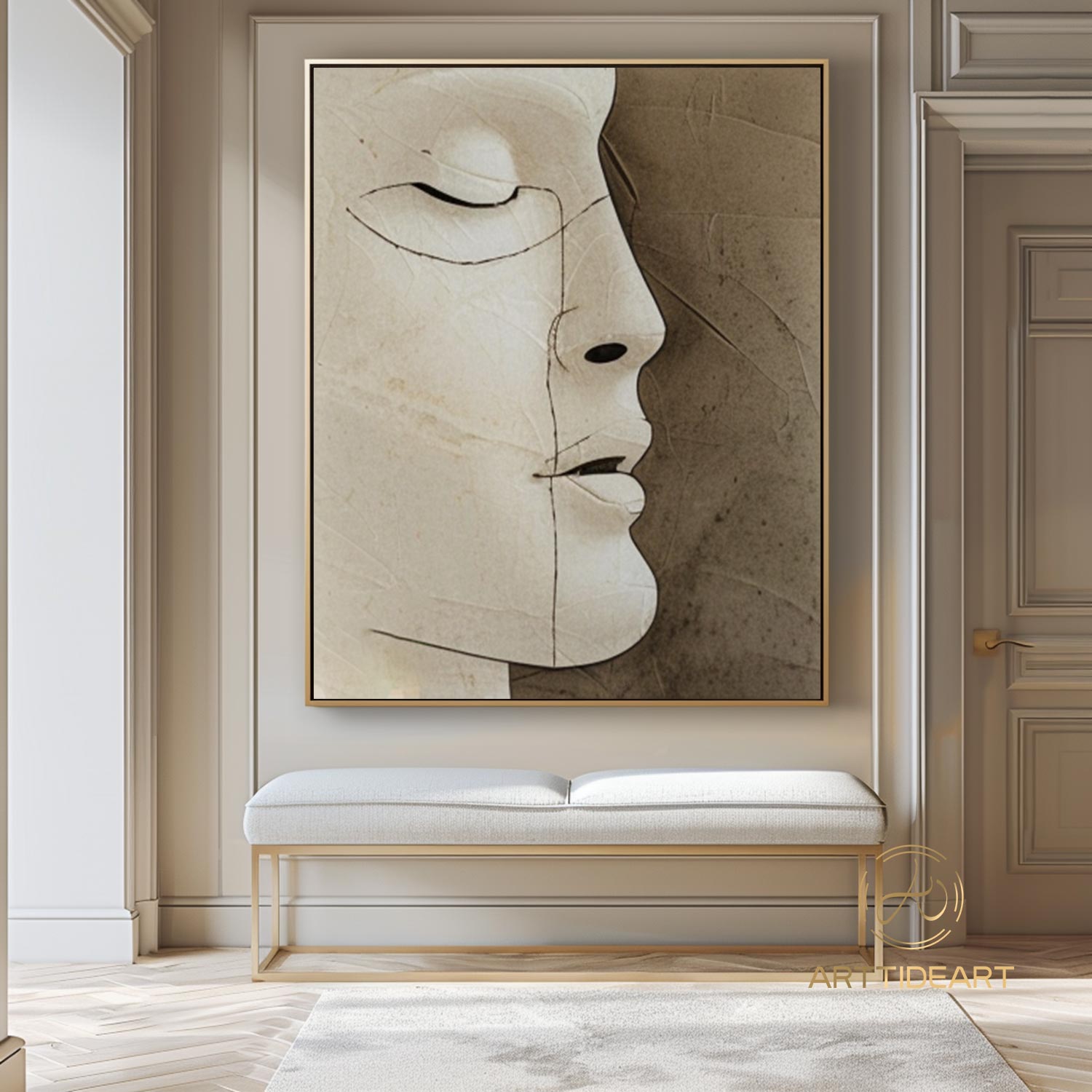 Figure Abstract Painting Portrait Abstract Painting Man Face Wall Art Large Textured Wall Art Original Beige Wall Painting Brown Oil Painting