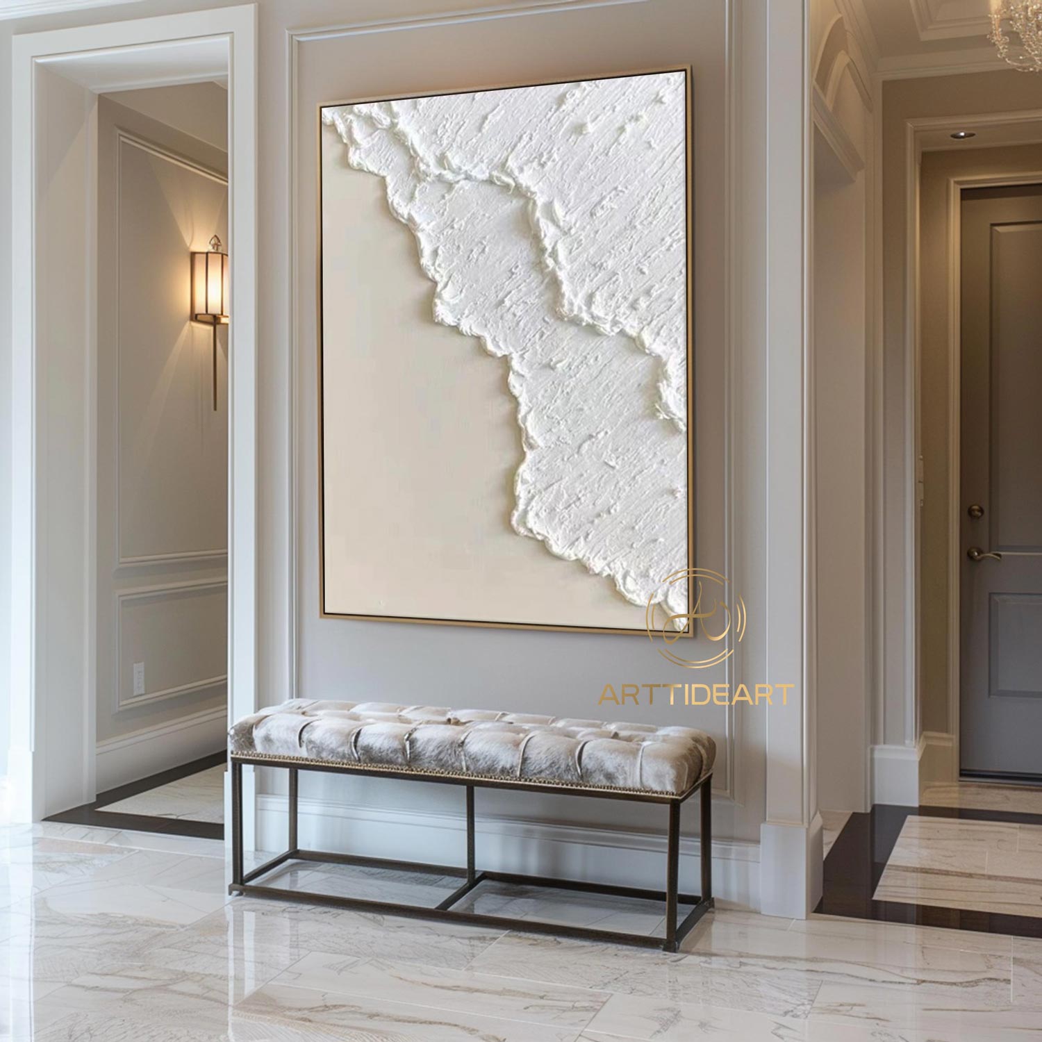 Large Textured Beach Acrylic Painting Framed 3D White Wave Canvas Painting Abstract Ocean Wave Art Coastal Wall Art Beach Pastel Room Decor