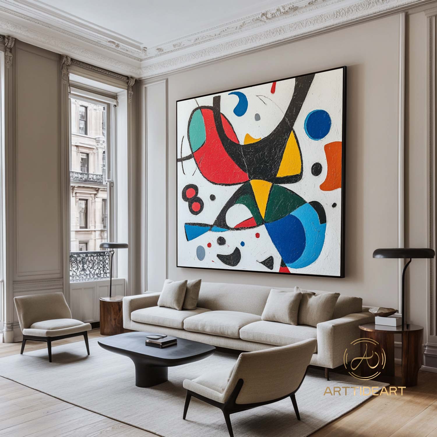 Large Abstract Colorful Painting,Abstract Colorful geometric Painting,Abstract Hand-painting Texture Colorful Wall Art Living Room Decor