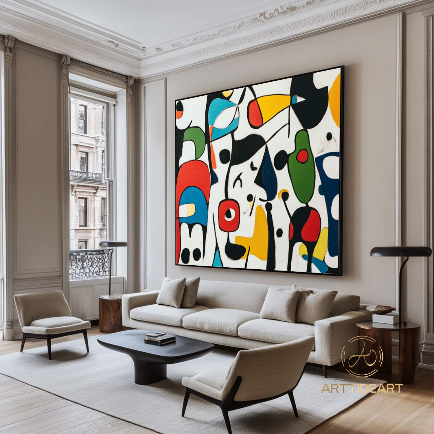 Large Abstract Colorful Painting,Abstract Colorful geometric Painting,Abstract Hand-painting Texture Colorful Wall Art Living Room Decor