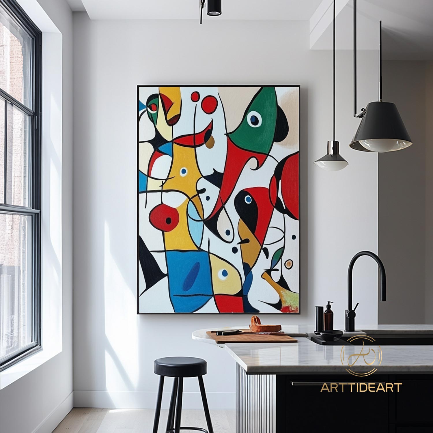 Large Abstract Colorful Painting,Abstract Colorful geometric Painting,Abstract Hand-painting Texture Colorful Wall Art Living Room Decor