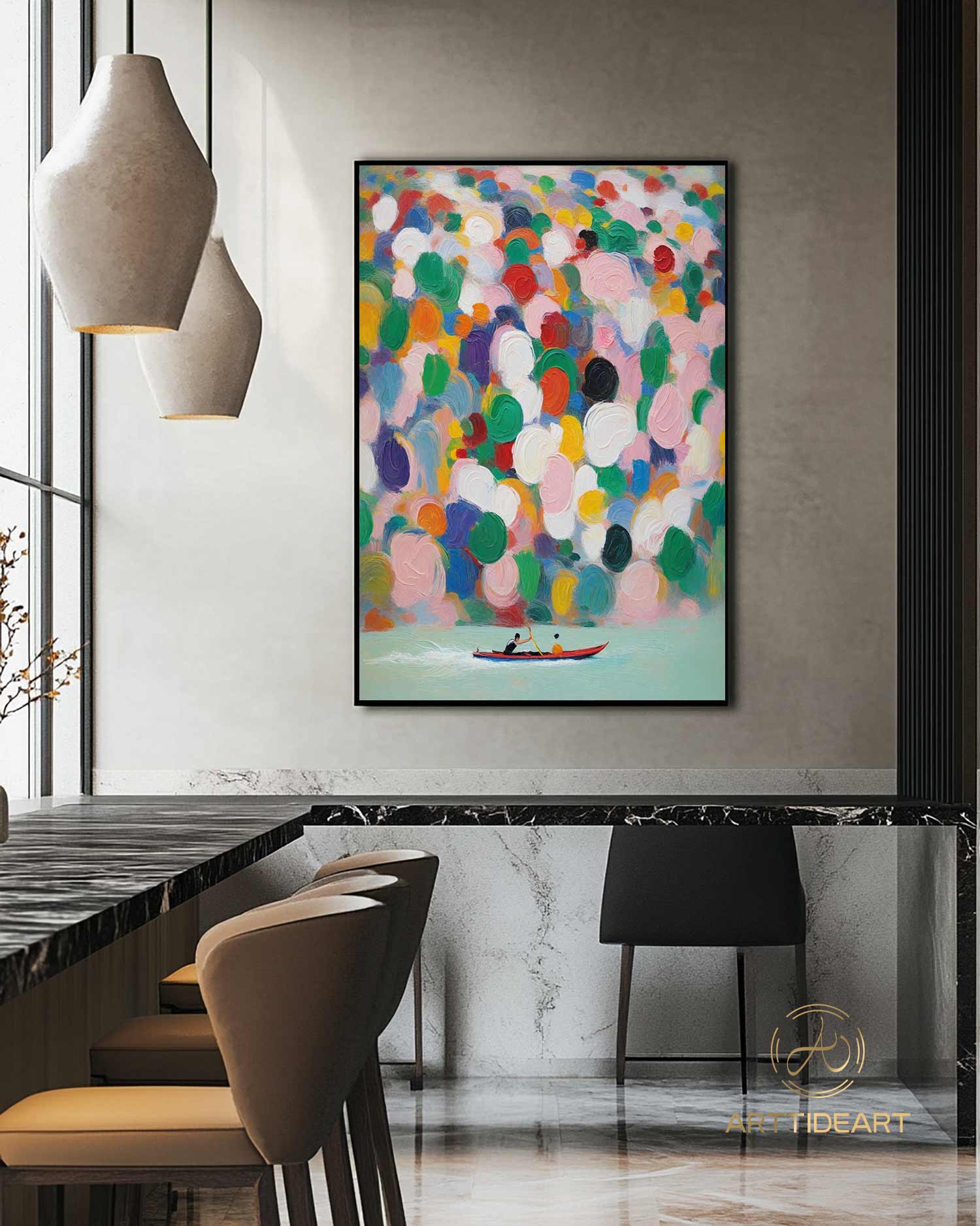 Colorful texture wall art sea wave painting colorful wall art green yellow blue abstract wall art Henri Matisse style impressionist painting
