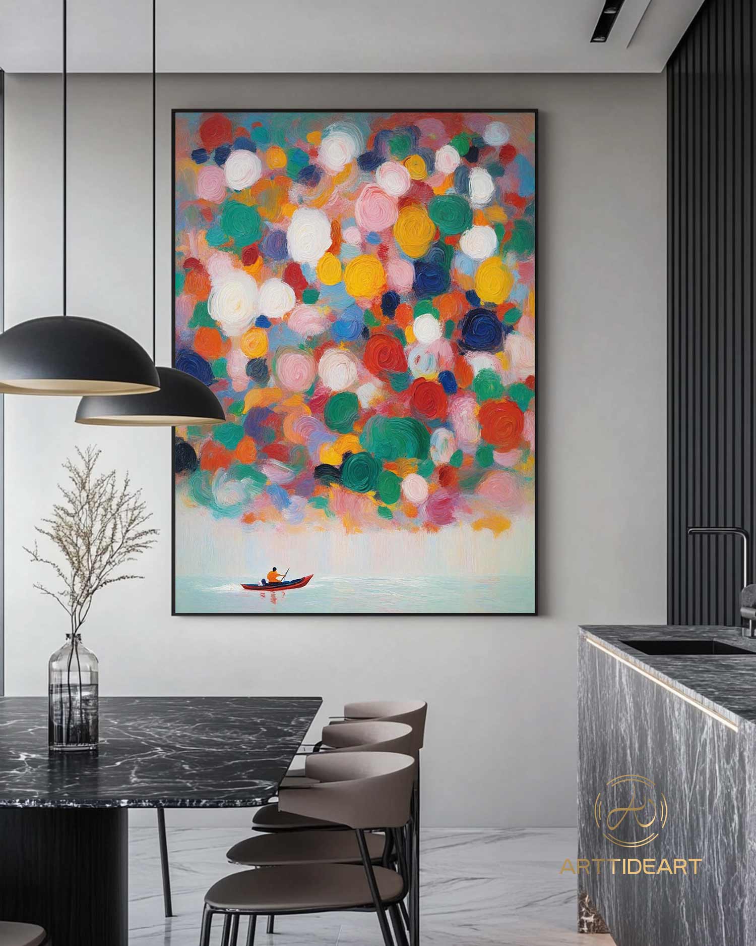 Colorful texture wall art colorful painting Rowing painting green white blue abstract wall art Henri Matisse style impressionist painting