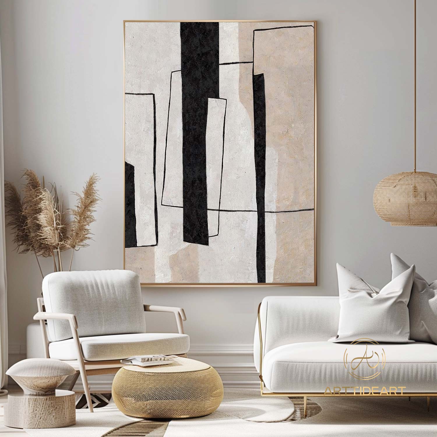 Oversized Abstract Painting,beige Minimalism Art, Living Room Decor Wall Art,White Abstract Beige Modern Indoor Neutral Decor Art Painting
