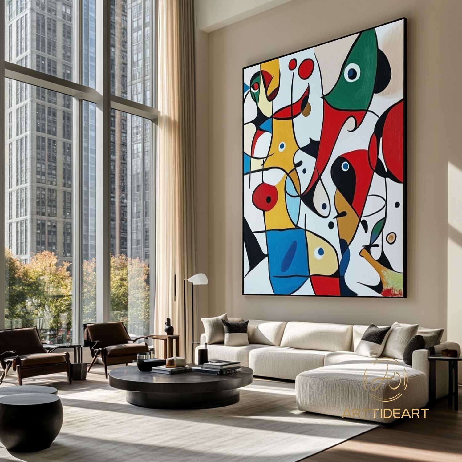 Large Abstract Colorful Painting,Abstract Colorful geometric Painting,Abstract Hand-painting Texture Colorful Wall Art Living Room Decor