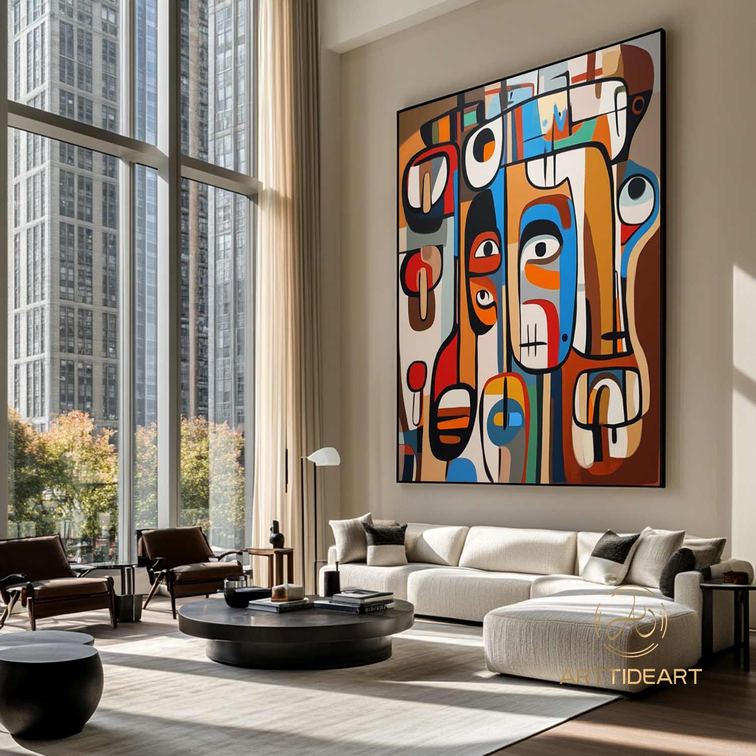 Original Abstract Colorful Cubist Faces Paintings On Canvas Picasso-Inspired Geometric Art Vibrant Modernism Oil Painting Home Wall Decor
