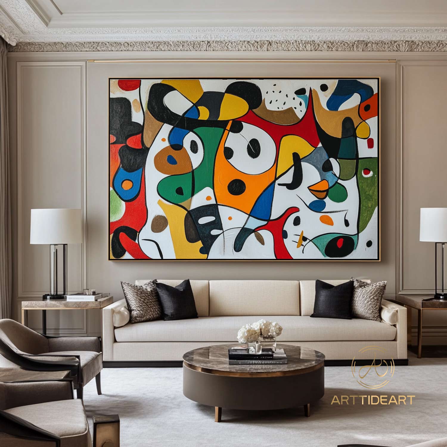 Original Abstract Colorful Cubist Faces Paintings On Canvas Picasso-Inspired Geometric Art Vibrant Modernism Oil Painting Home Wall Decor