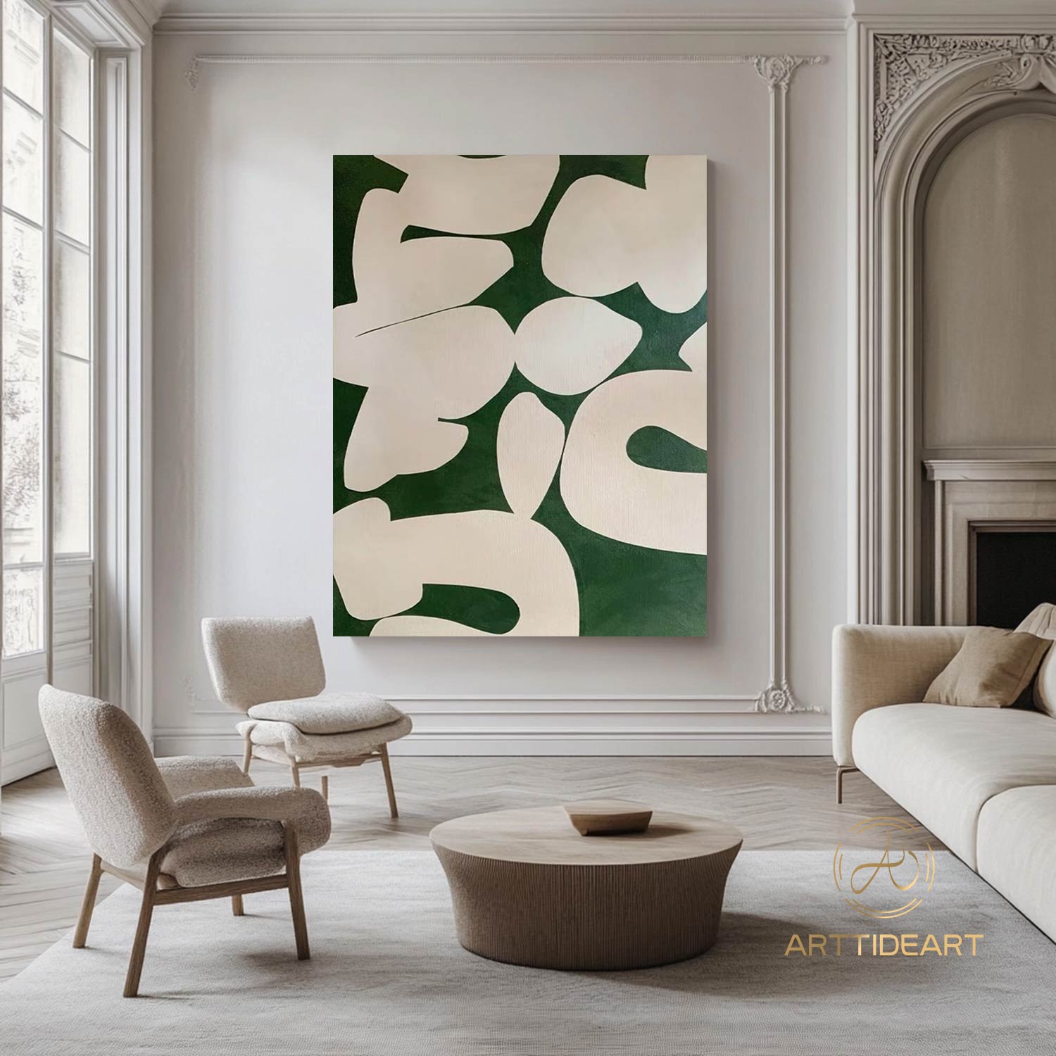 Green Wabi Sabi Wall Art Green Beige Abstract Painting Green Minimalist Canvas Art Large Neutral Wall Decor Rich Textured Canvas Painting