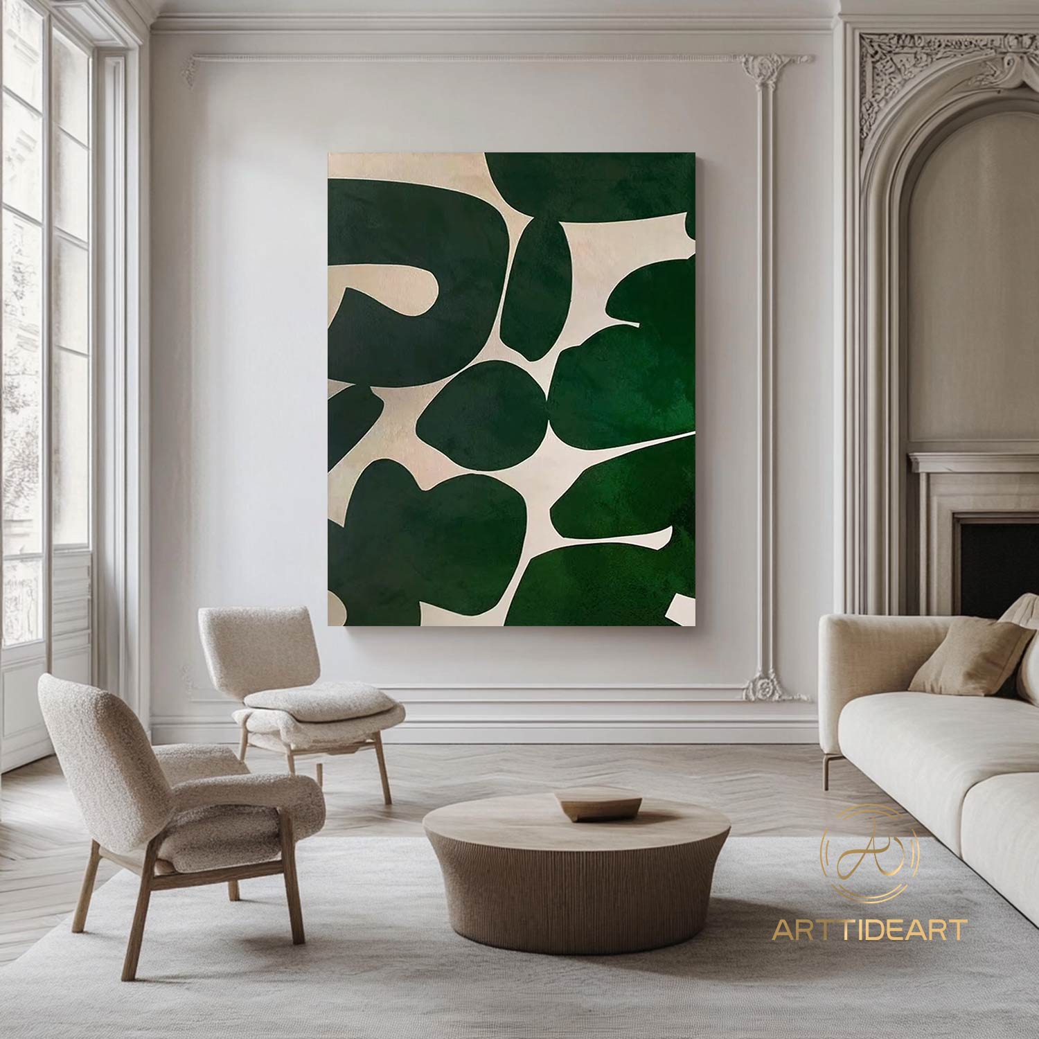 Green Beige Abstract Painting Green Wabi Sabi Wall Art Green Minimalist Canvas Art Large Neutral Wall Decor Rich Textured Canvas Painting
