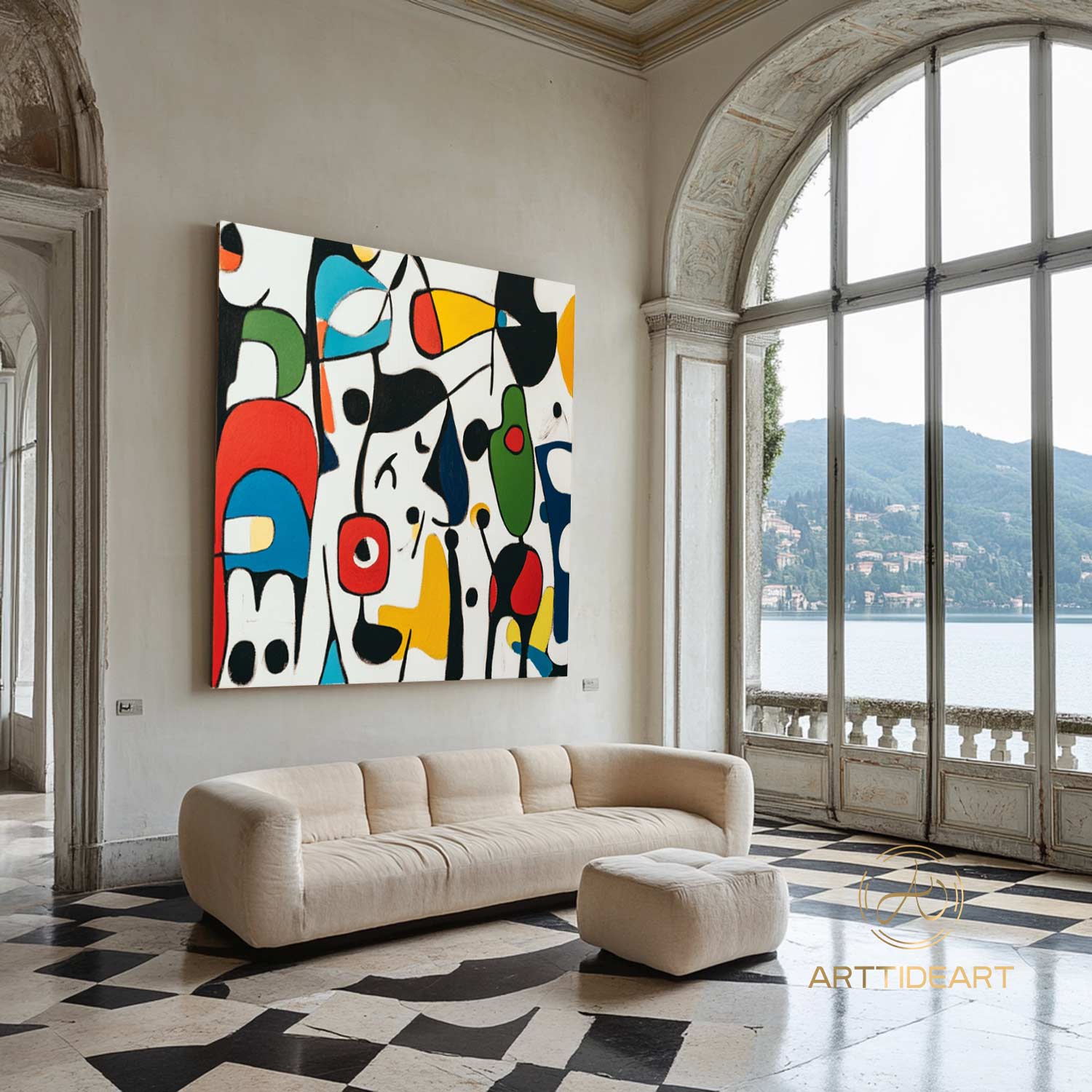 Large Abstract Colorful Painting,Abstract Colorful geometric Painting,Abstract Hand-painting Texture Colorful Wall Art Living Room Decor