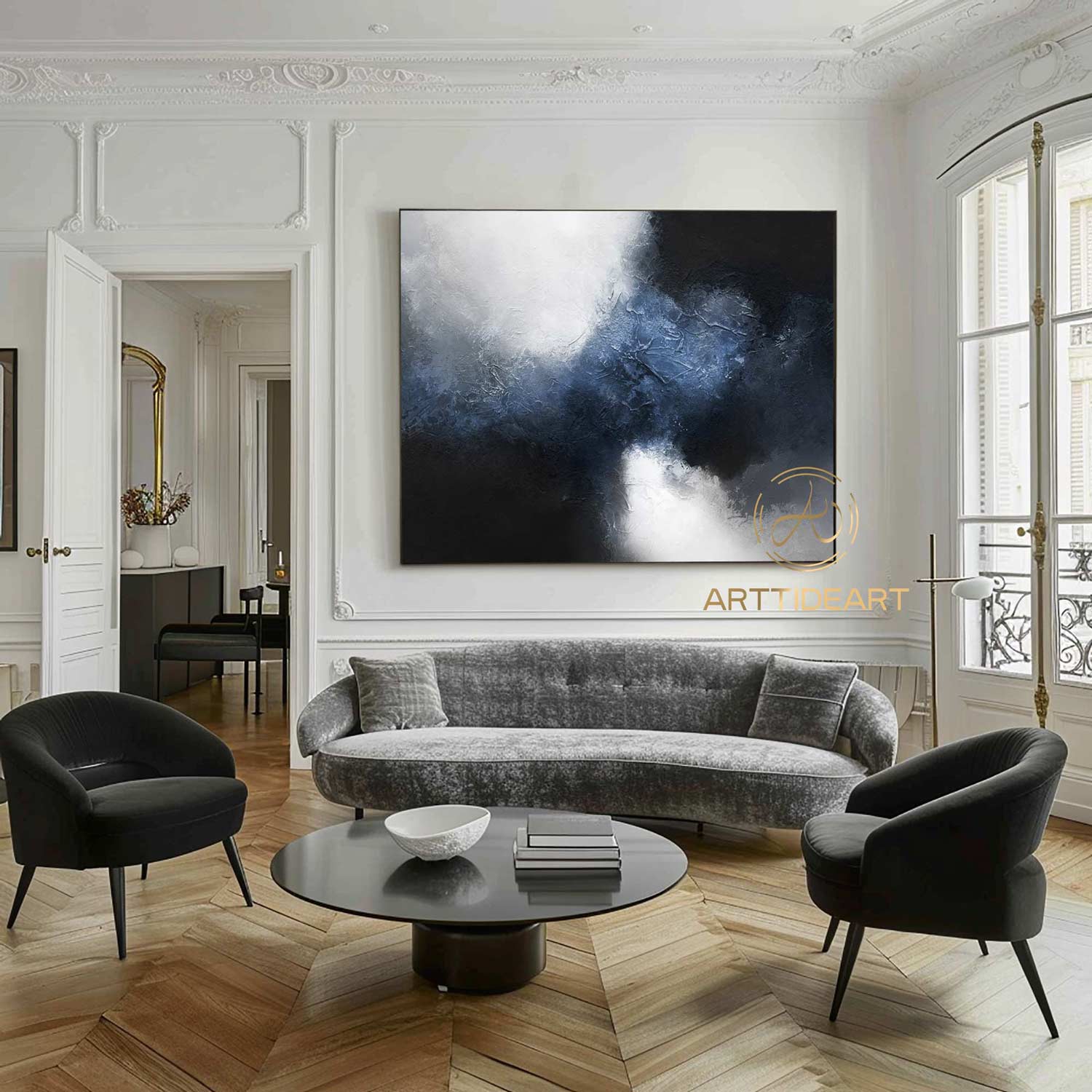 blue abstract painting black white painting large abstract painting abstract canvas wall art acrylic painting on canvas blue grey painting