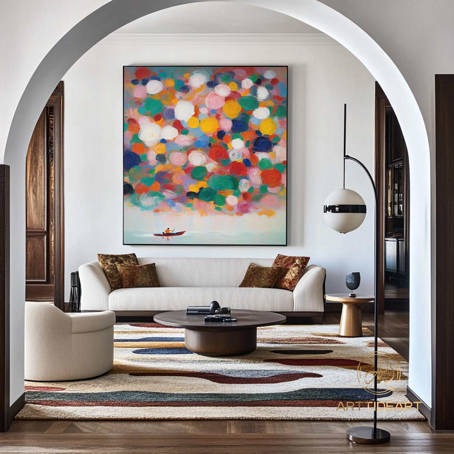 Colorful texture wall art colorful painting Rowing painting green white blue abstract wall art Henri Matisse style impressionist painting