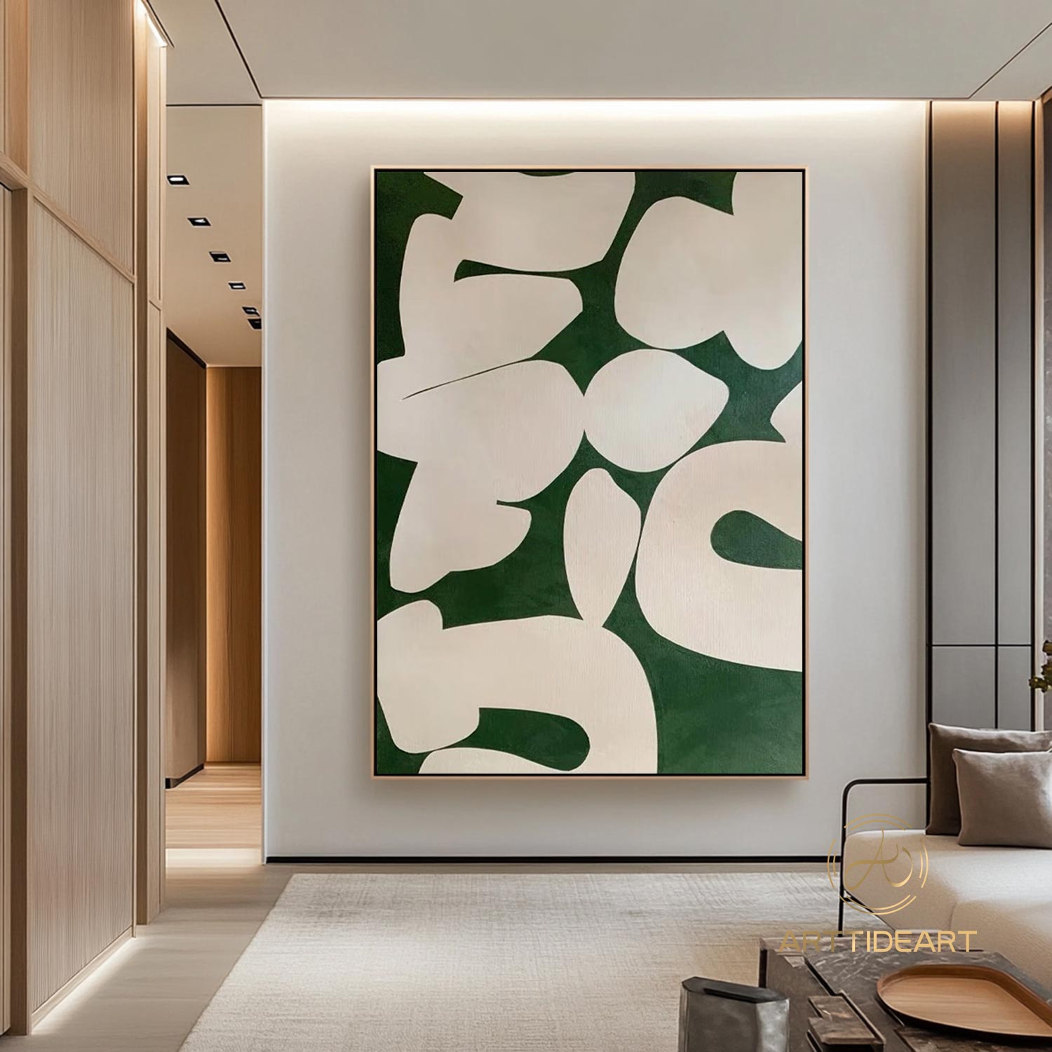 Green Wabi Sabi Wall Art Green Beige Abstract Painting Green Minimalist Canvas Art Large Neutral Wall Decor Rich Textured Canvas Painting