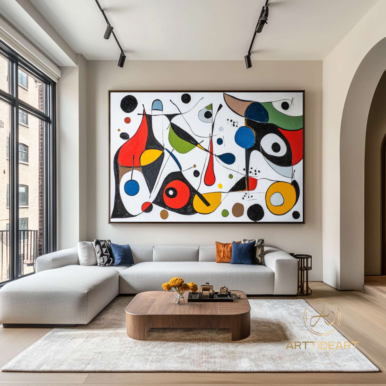 Large Abstract Colorful Painting on Canvas Colorful Textured Wall Art Modern Black and White Painting Contemporary Living Room Art Vibrant Canvas Art