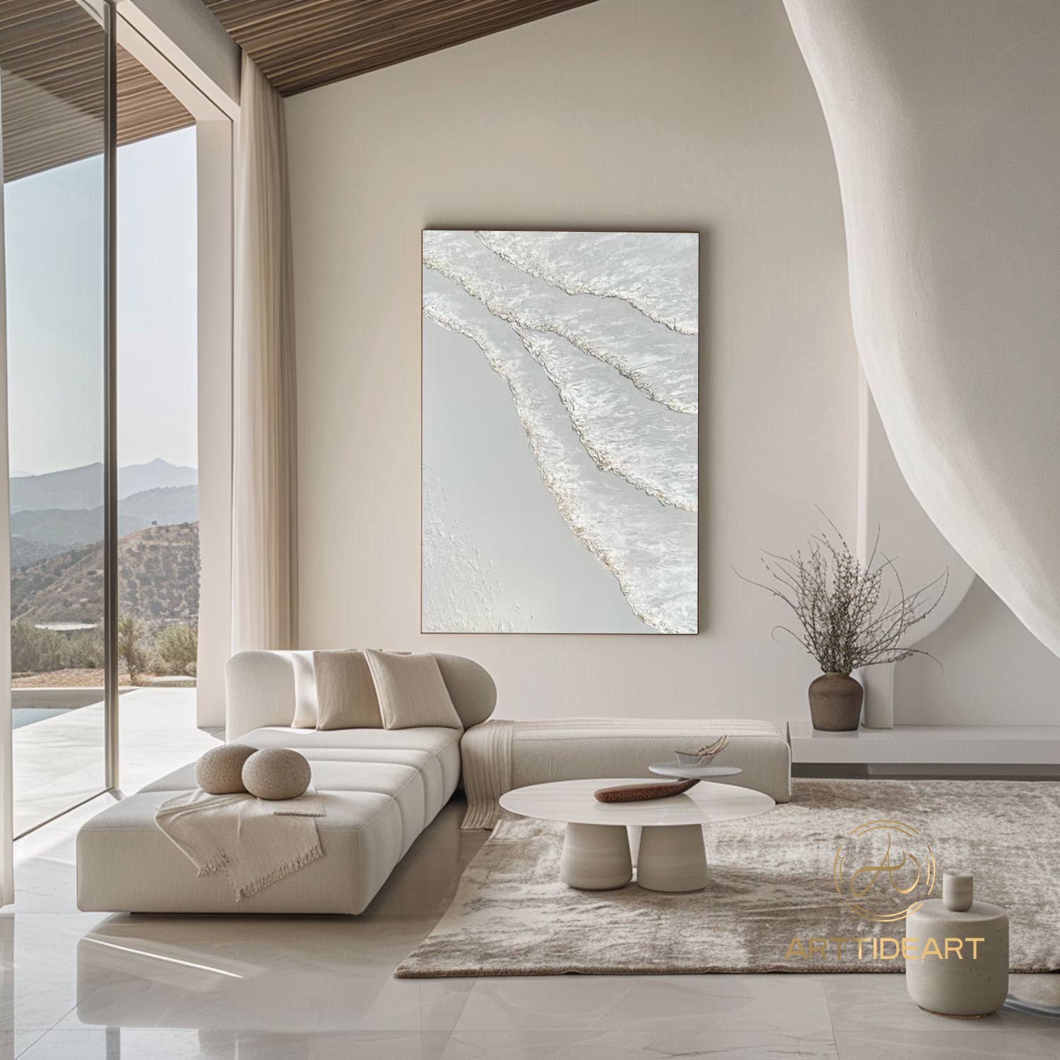 White ocean wave textured painting,sea beach painting,white textured abstract painting,white ocean painting,ocean wave landscape painting