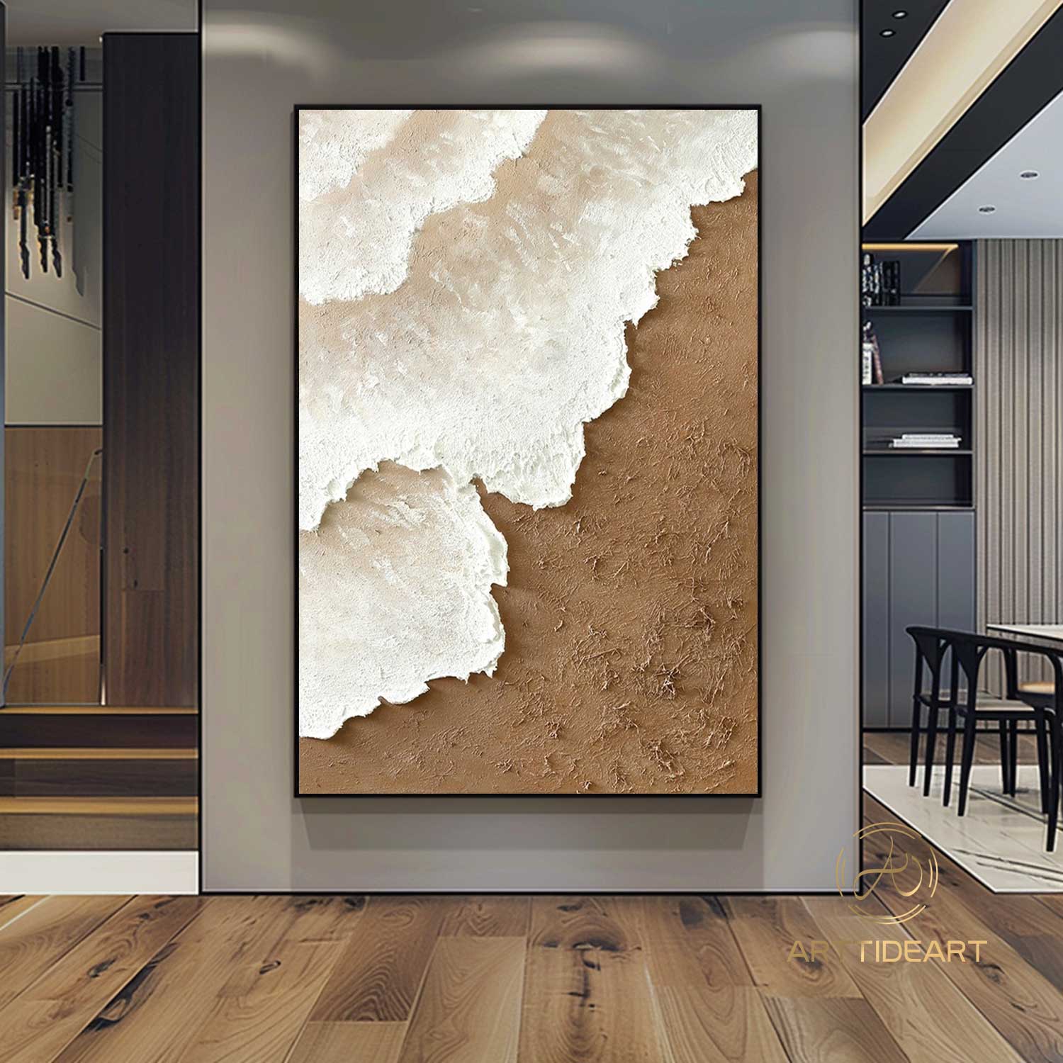 3D Textured Wall Art Ocean Waves Painting on Canvas Wabi-Sabi Wall Art Earth Tone Waves Art Living Room Painting Neutral Wall Art