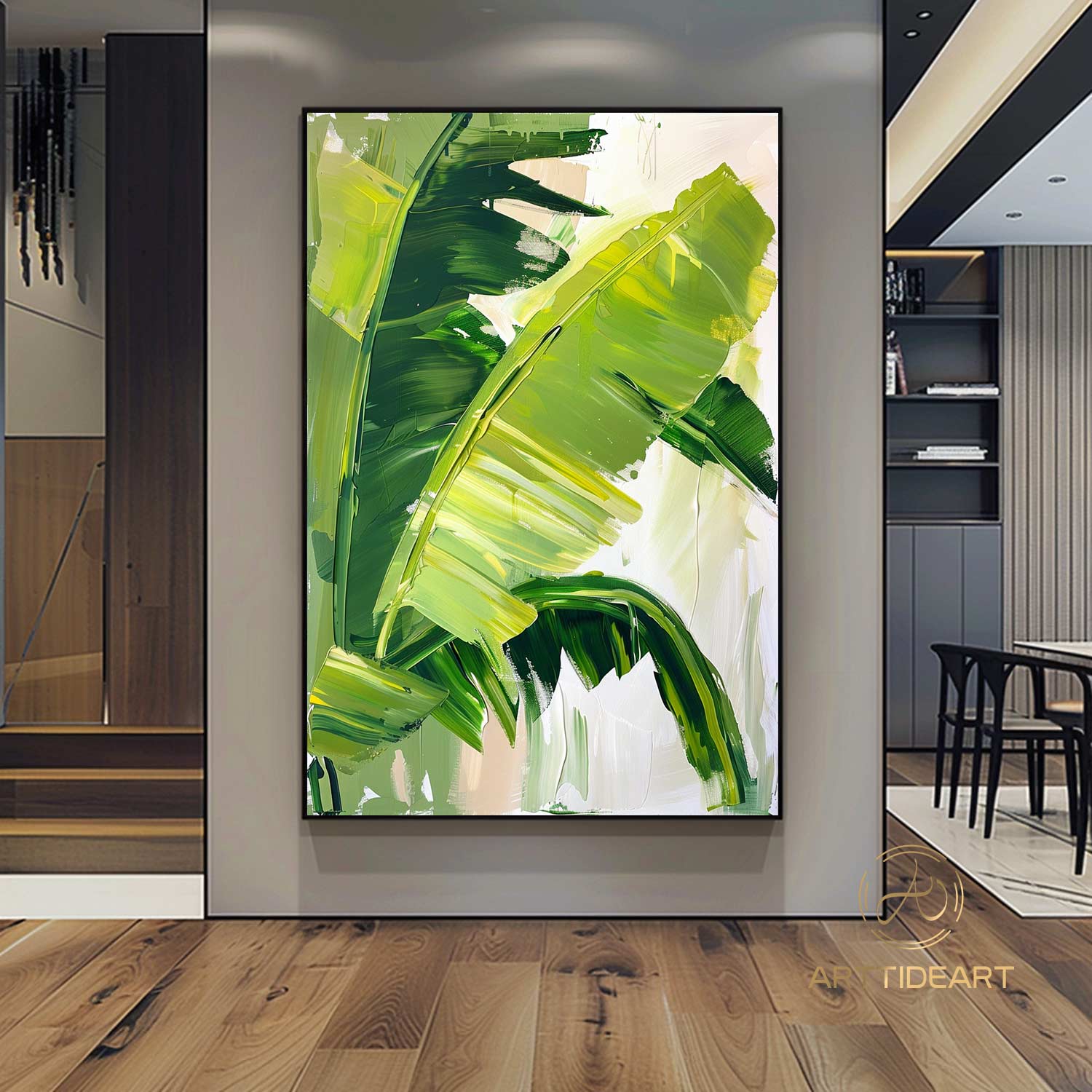 Modern Banana Leaf Canvas Oil Painting, 100% hand-painted custom artwork, landscape botanical paintings, living room wall decor fashionable