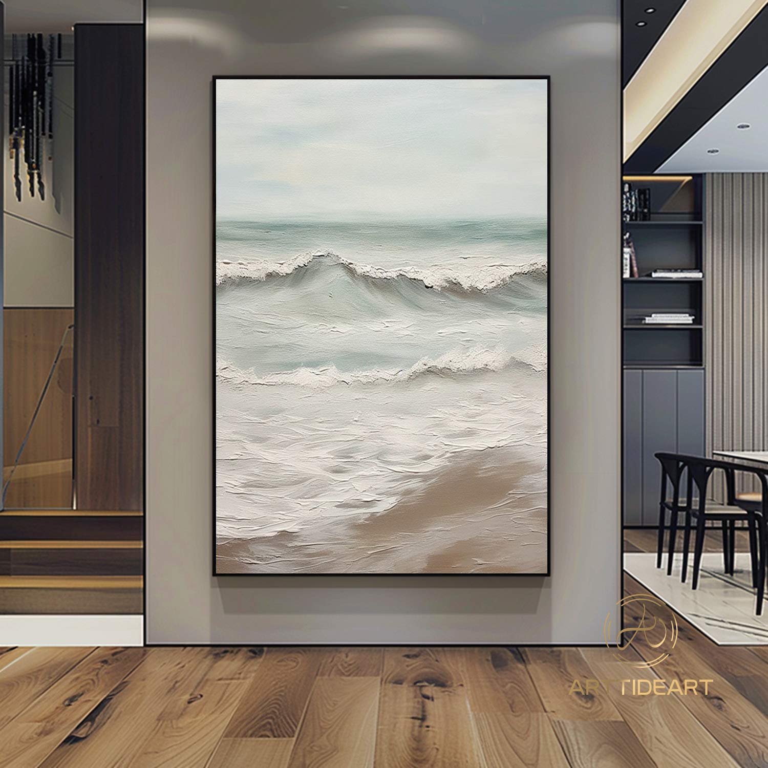 Big ocean sunset painting beach painting coastal painting Large wall art blue abstract painting blue abstract art canvas sky painting