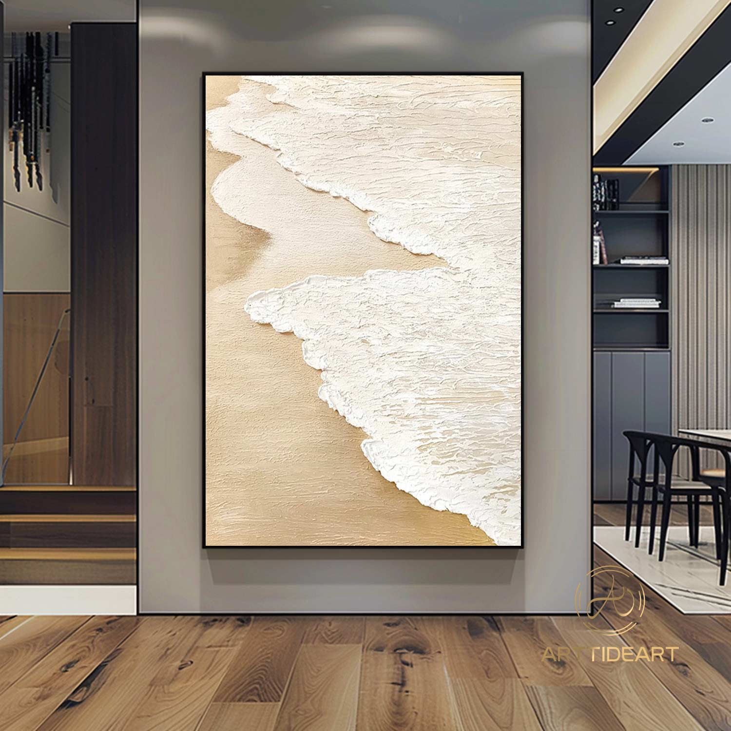 3D Earth Tone Sand Painting, Original Ocean Painting on Canvas, Beach Painting Textured Wall Art Living Room Painting, Wabi-sabi Wall art