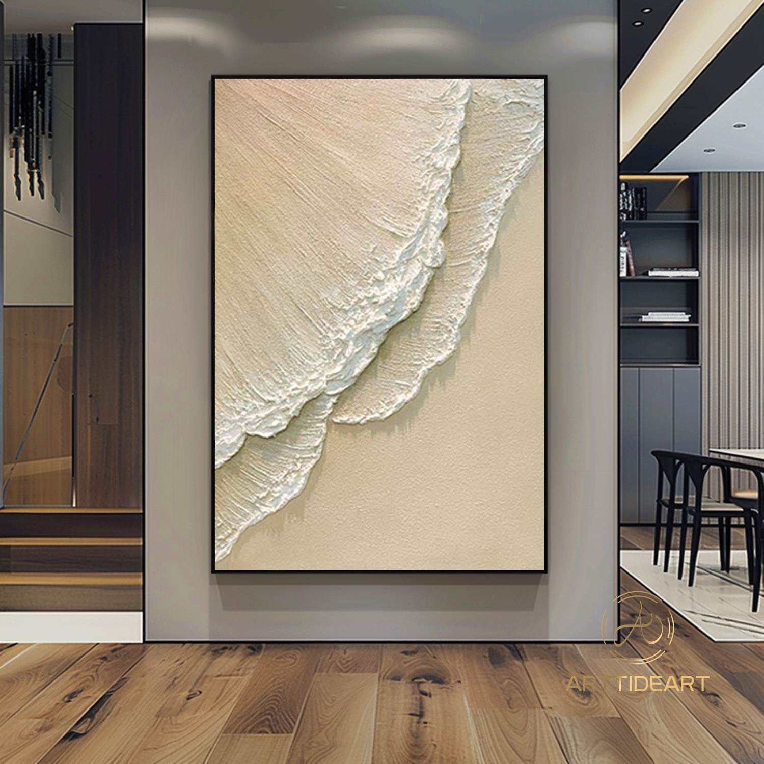 3D Minimalist Ocean Painting on Canvas Ocean Waves Abstract Painting Textured Wall Art Earth Tone Abstract Art Abstract Minimalist Painting