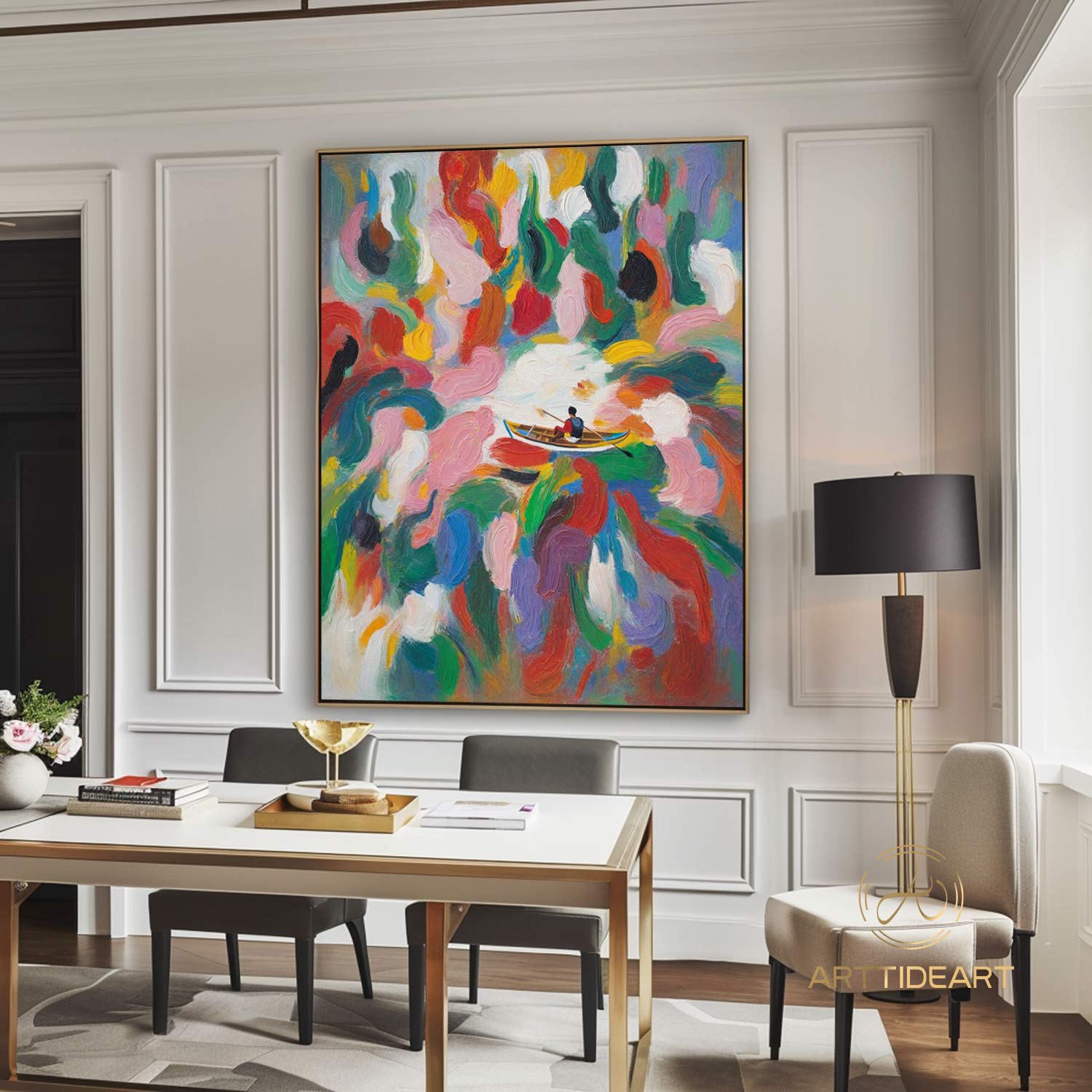 Colorful texture wall art sea wave painting colorful wall art green yellow blue abstract wall art Henri Matisse style impressionist painting