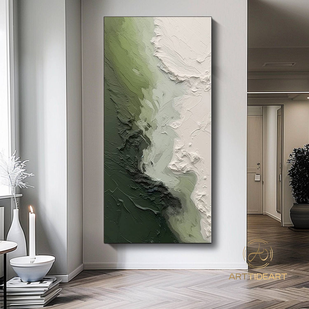 3D Green Minimalist Beach Painting Textured Wall Art Ocean Wave ...