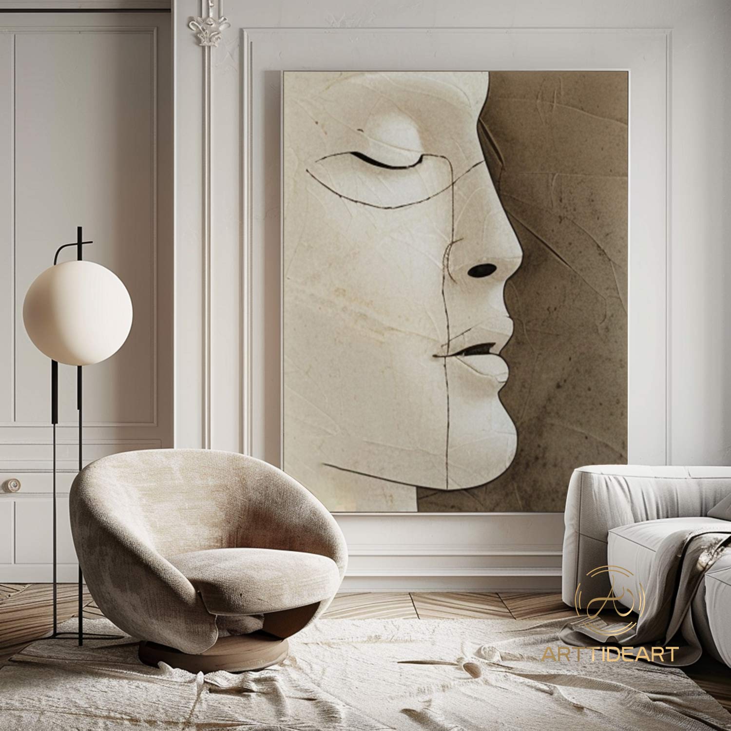 Figure Abstract Painting Portrait Abstract Painting Man Face Wall Art Large Textured Wall Art Original Beige Wall Painting Brown Oil Painting